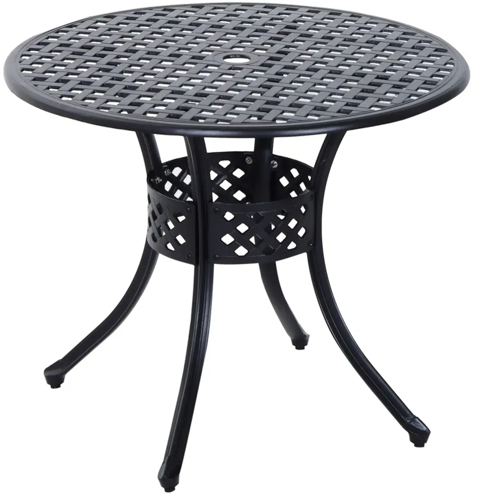 Outsunny - 33" Patio Dining Table Round Cast Aluminium Outdoor Bistro Table With Umbrella Hole - Black