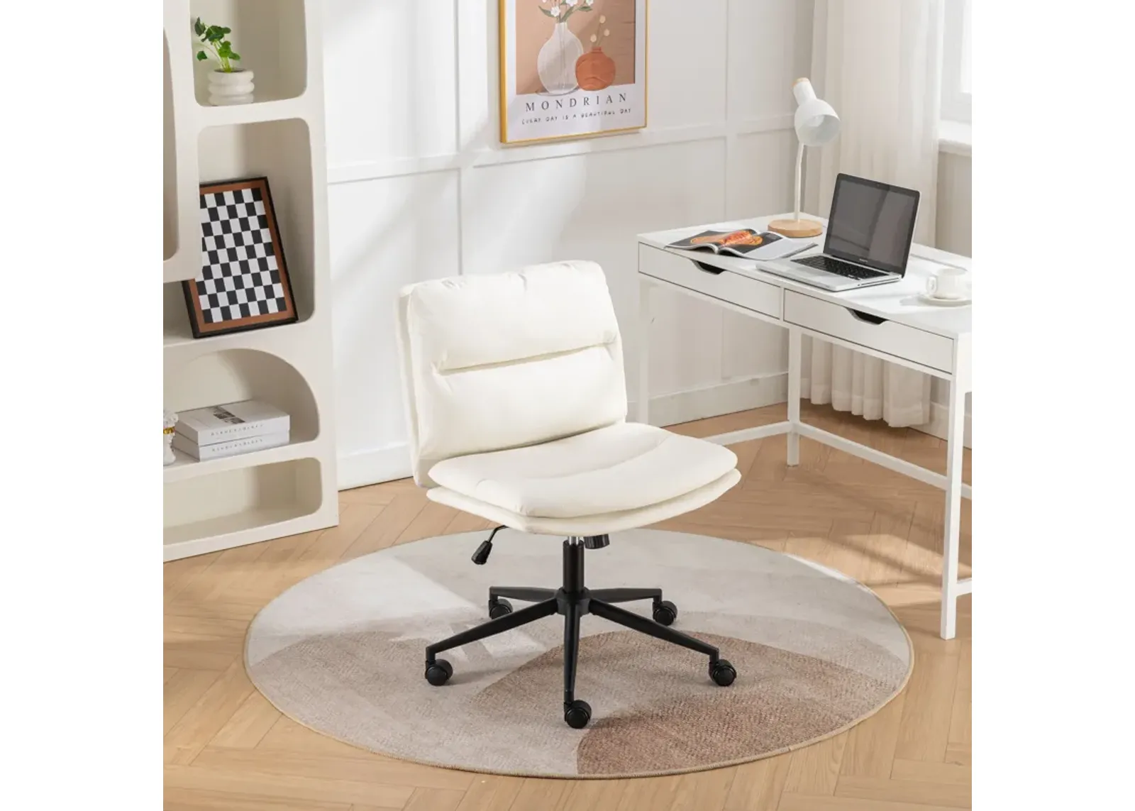 Bizerte - Adjustable Swivel Criss-Cross Chair, Wide Seat / Office Chair / Vanity Chair - White