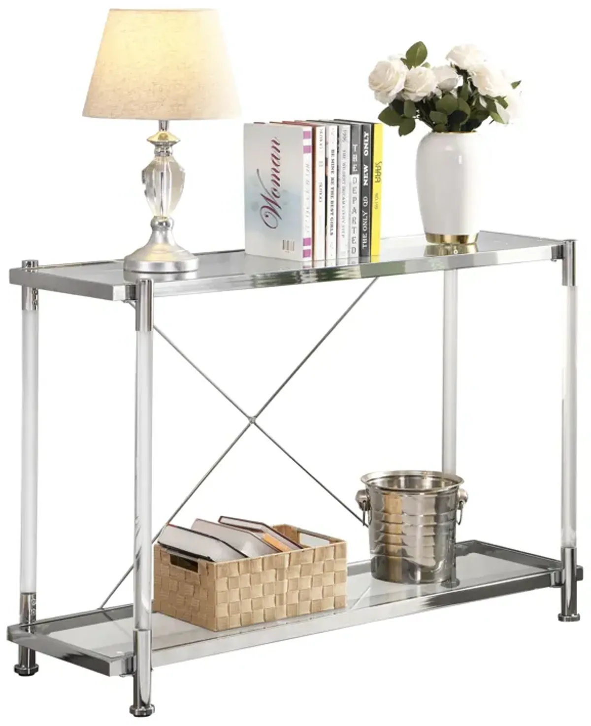 Chrome Glass Sofa Table, Acrylic Side Table, Console Table For Living Room & Bedroom - Chrome