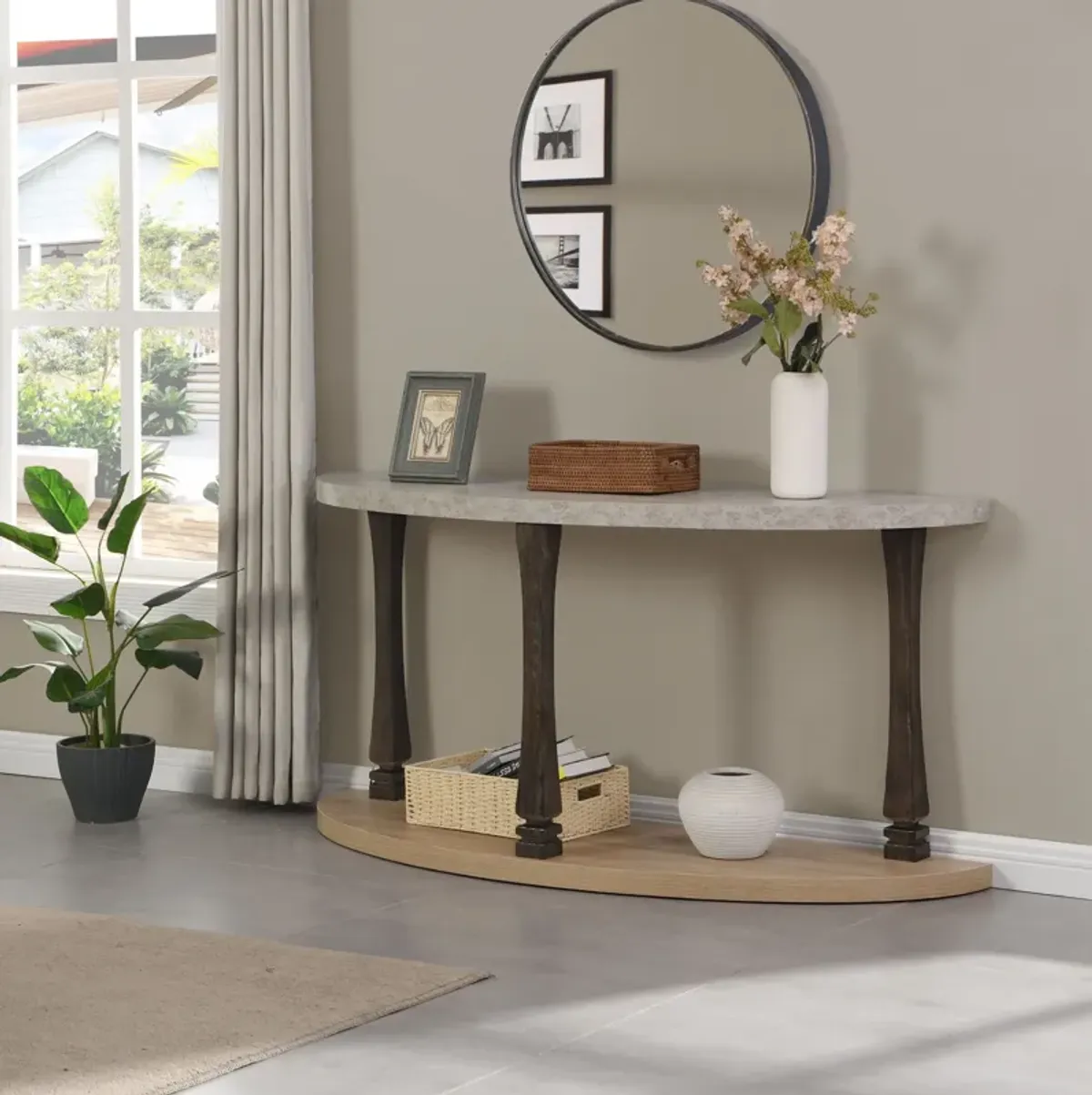 Long Semi Circle Demilune Sofa Table For Small Hallway Entryway Space, Wooden Half Moon Sturdy Console Tables