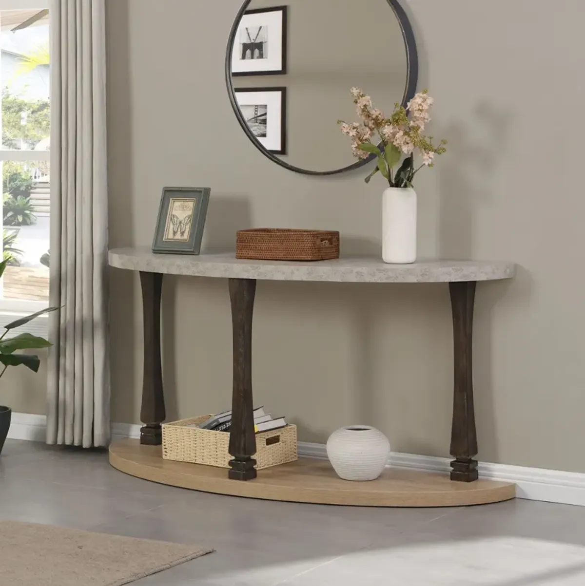 Long Semi Circle Demilune Sofa Table For Small Hallway Entryway Space, Wooden Half Moon Sturdy Console Tables