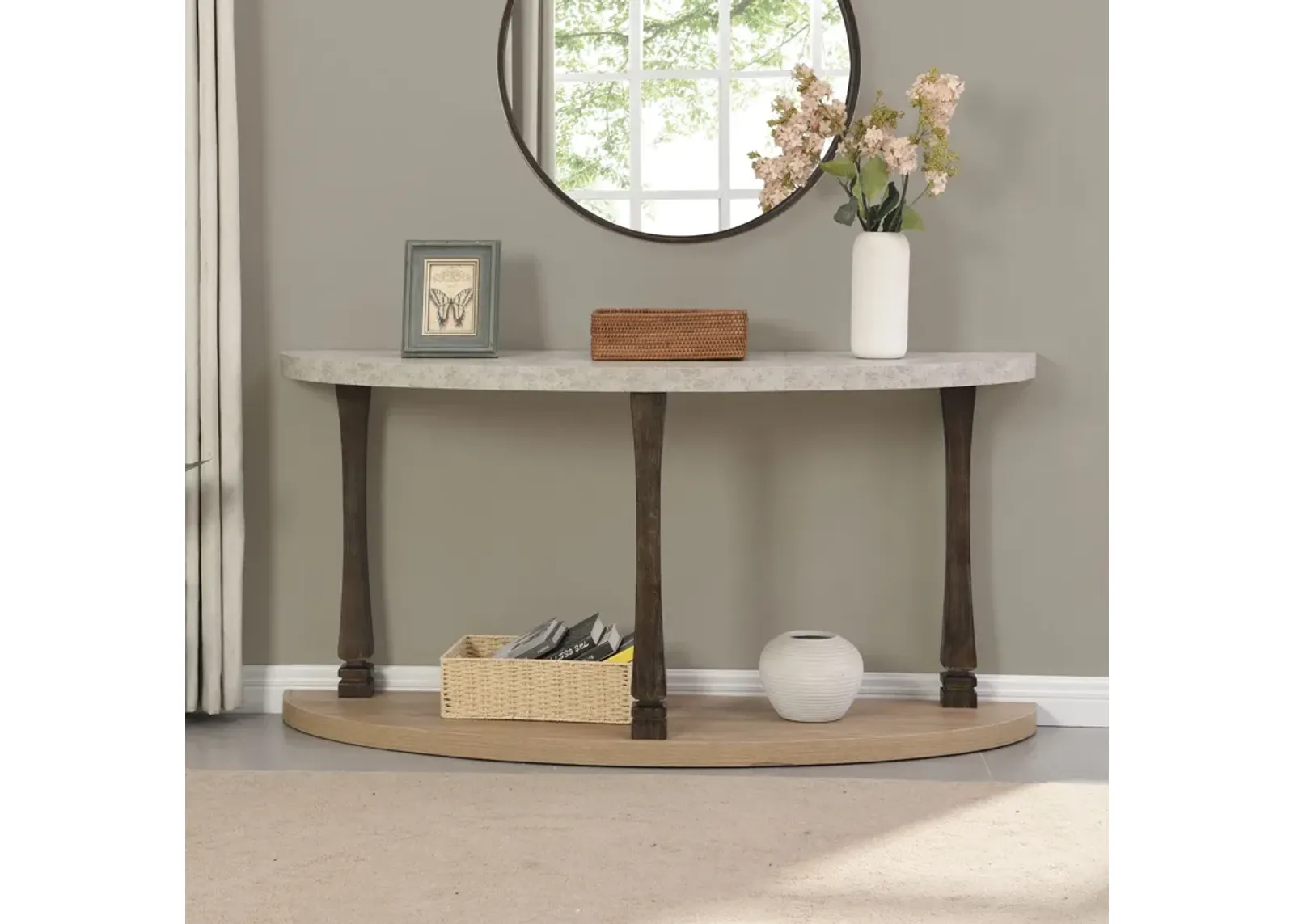 Long Semi Circle Demilune Sofa Table For Small Hallway Entryway Space, Wooden Half Moon Sturdy Console Tables