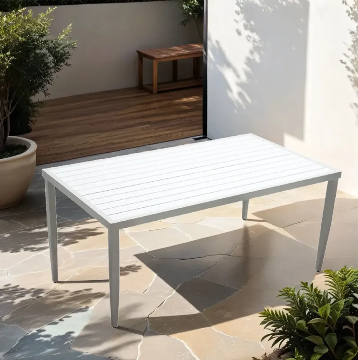 Outdoor Patio Rectangle Dining Table With Tapered Feet & Umbrella Hole