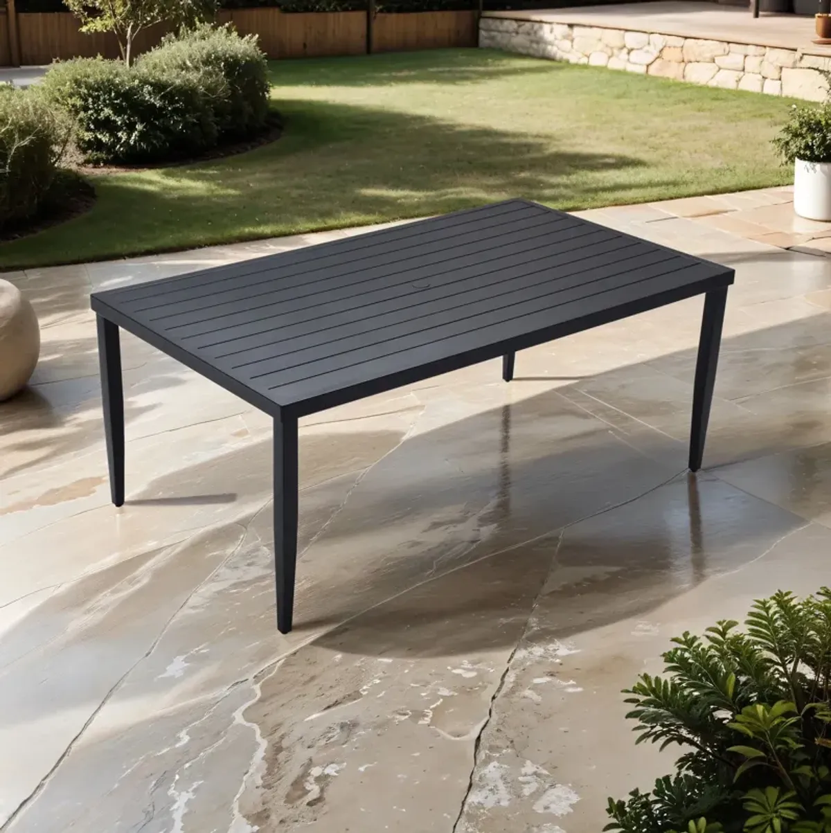 Outdoor Patio Rectangle Dining Table With Tapered Feet & Umbrella Hole