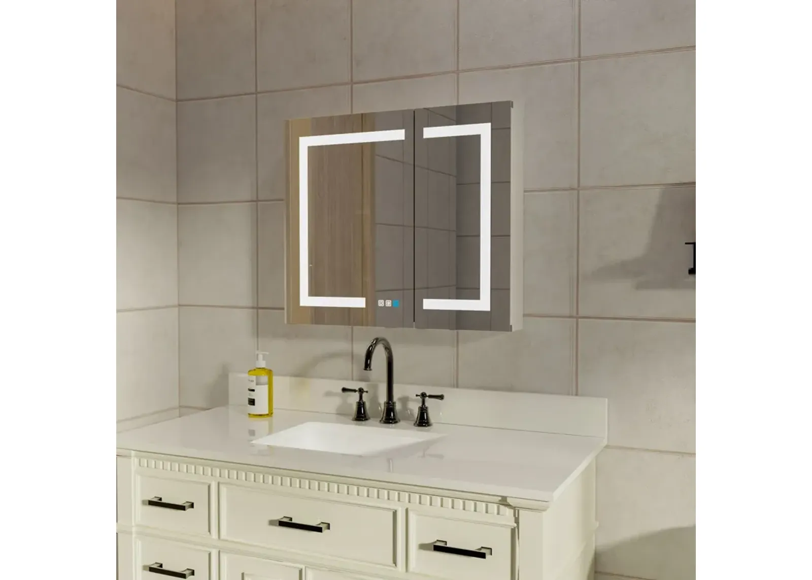 LED Lighted Bathroom Medicine Cabinet With Mirror, Recessed Or Surface LED Medicine Cabinet, Defog, Stepless Dimming, Color Temper Change, Storage Shelves