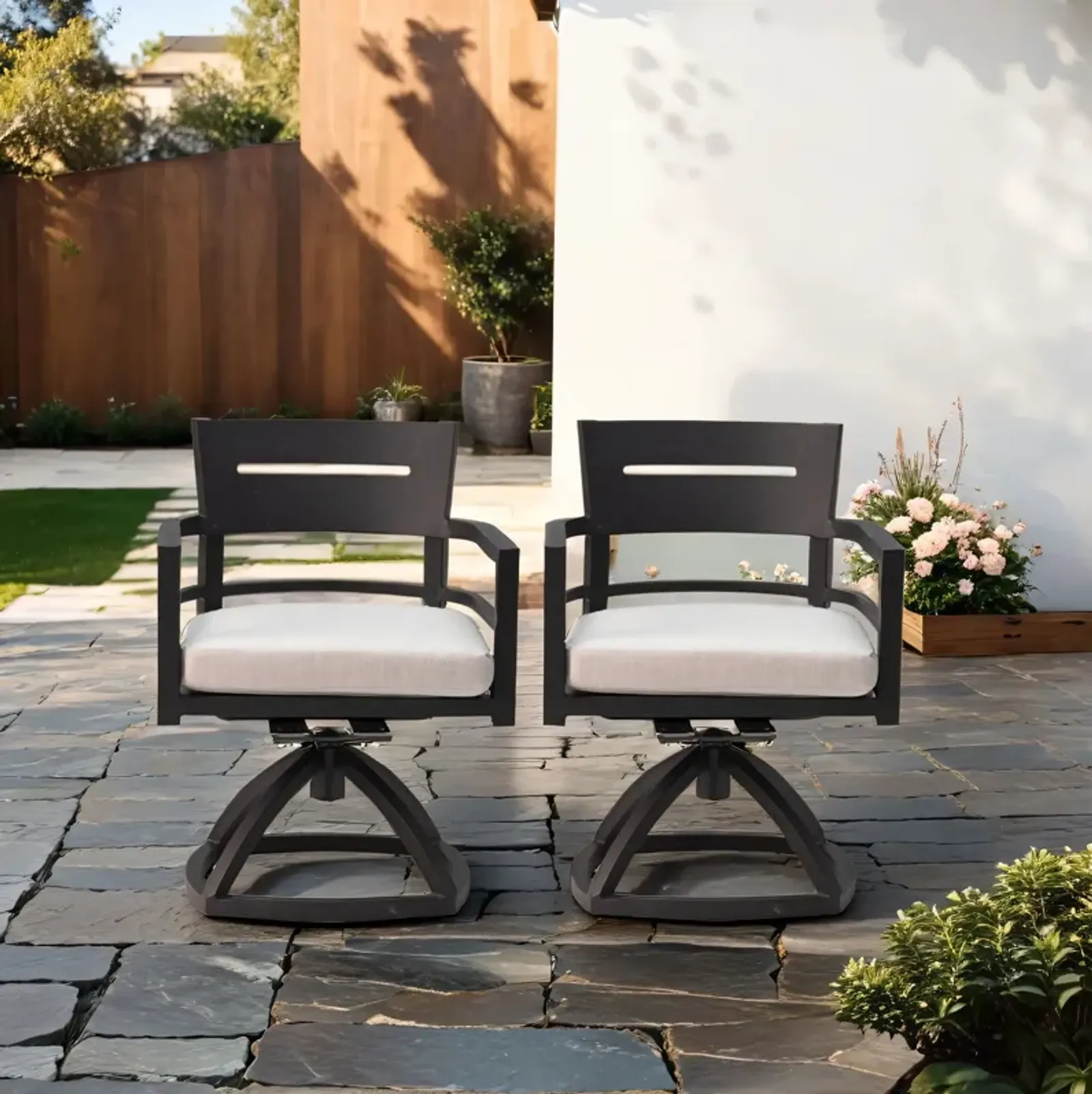 Outdoor Patio Swivel Rocker With Outdoor-Grade Sunbrella Fabric Cushions (Set of 2)