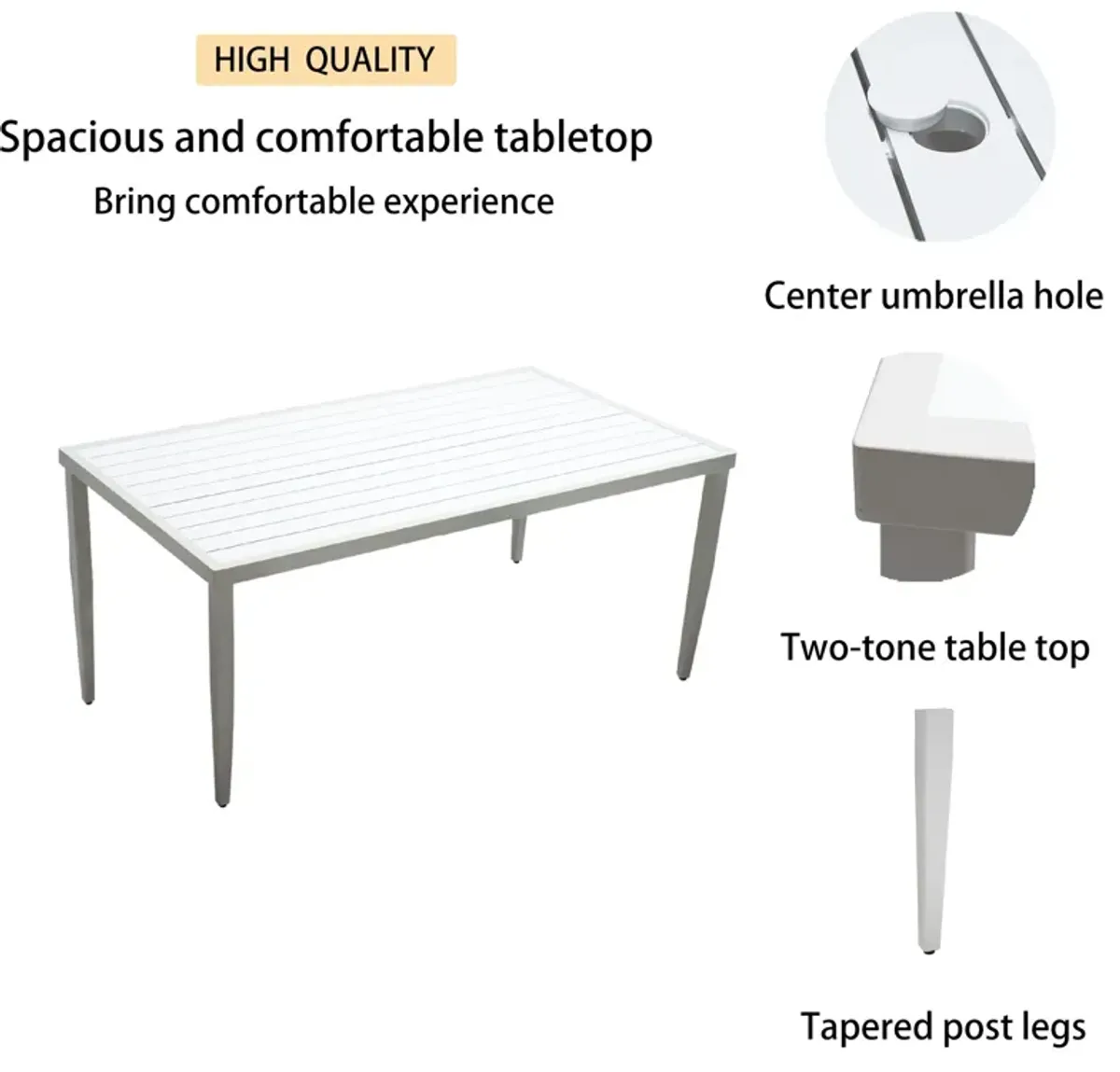 7 Piece Dining Set Modern Outdoor Patio Furniture, Including 4 Dining Chairs & 2 Swivel Rockers Sunbrella Fabric Cushioned And Rectangle Dining Table With Umbrella Hole