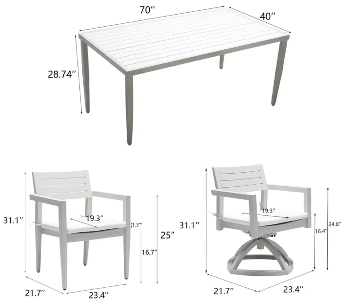 7 Piece Dining Set Modern Outdoor Patio Furniture, Including 4 Dining Chairs & 2 Swivel Rockers Sunbrella Fabric Cushioned And Rectangle Dining Table With Umbrella Hole