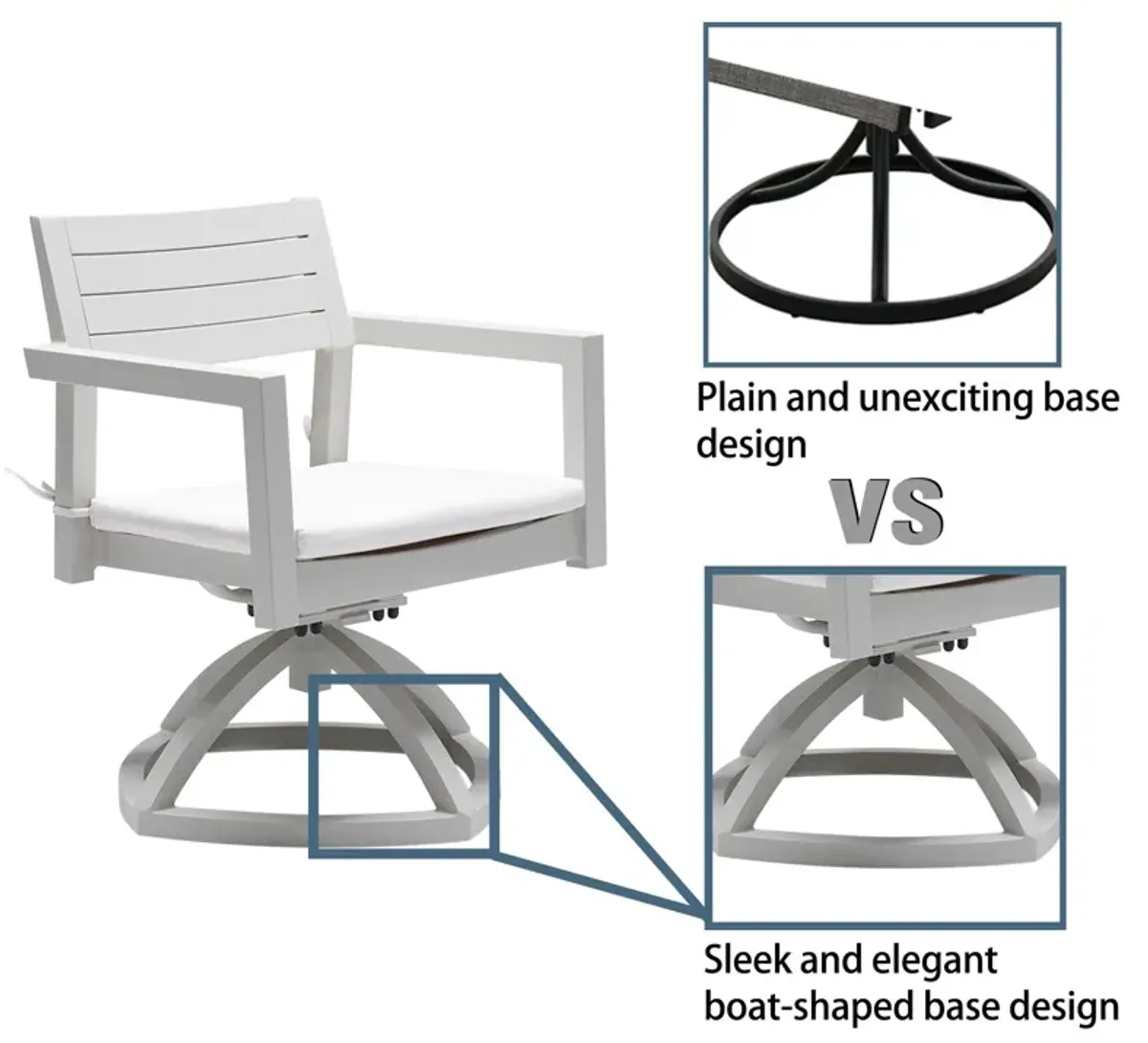 7 Piece Dining Set Modern Outdoor Patio Furniture, Including 4 Dining Chairs & 2 Swivel Rockers Sunbrella Fabric Cushioned And Rectangle Dining Table With Umbrella Hole