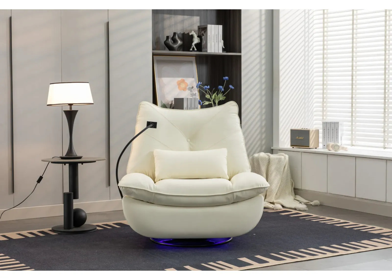 270 Swivel Glider Recliner Chair, Power Recliner Rocking Chair, USB Port Charge For Nursery Chair With Atmosphere Lamp For Living Room Bedroom Apartment