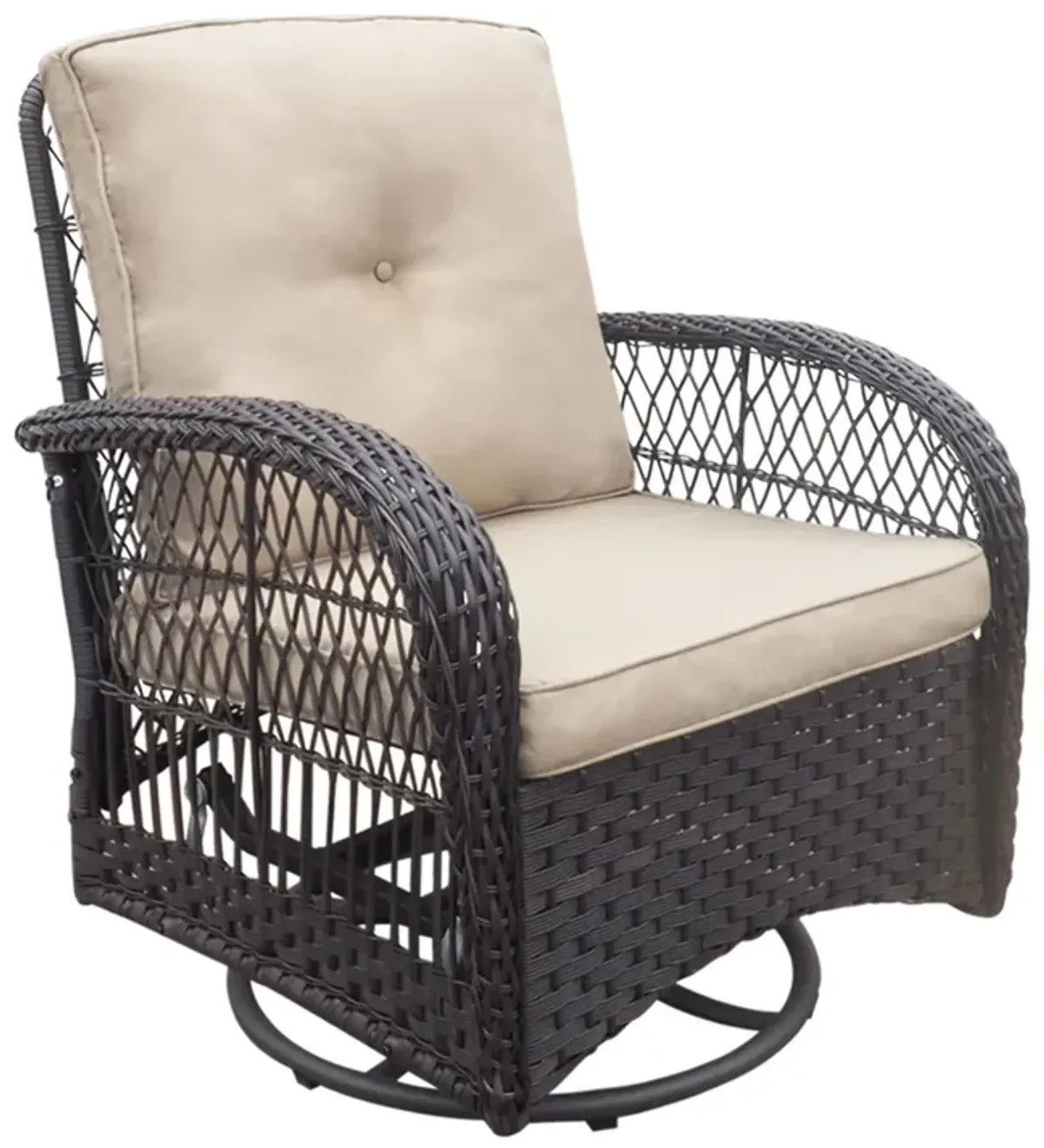 3 Pieces Conversation Set, Outdoor Wicker Rocker Swivel Patio Bistro Set, Rocking Chair With Glass Top Side Table