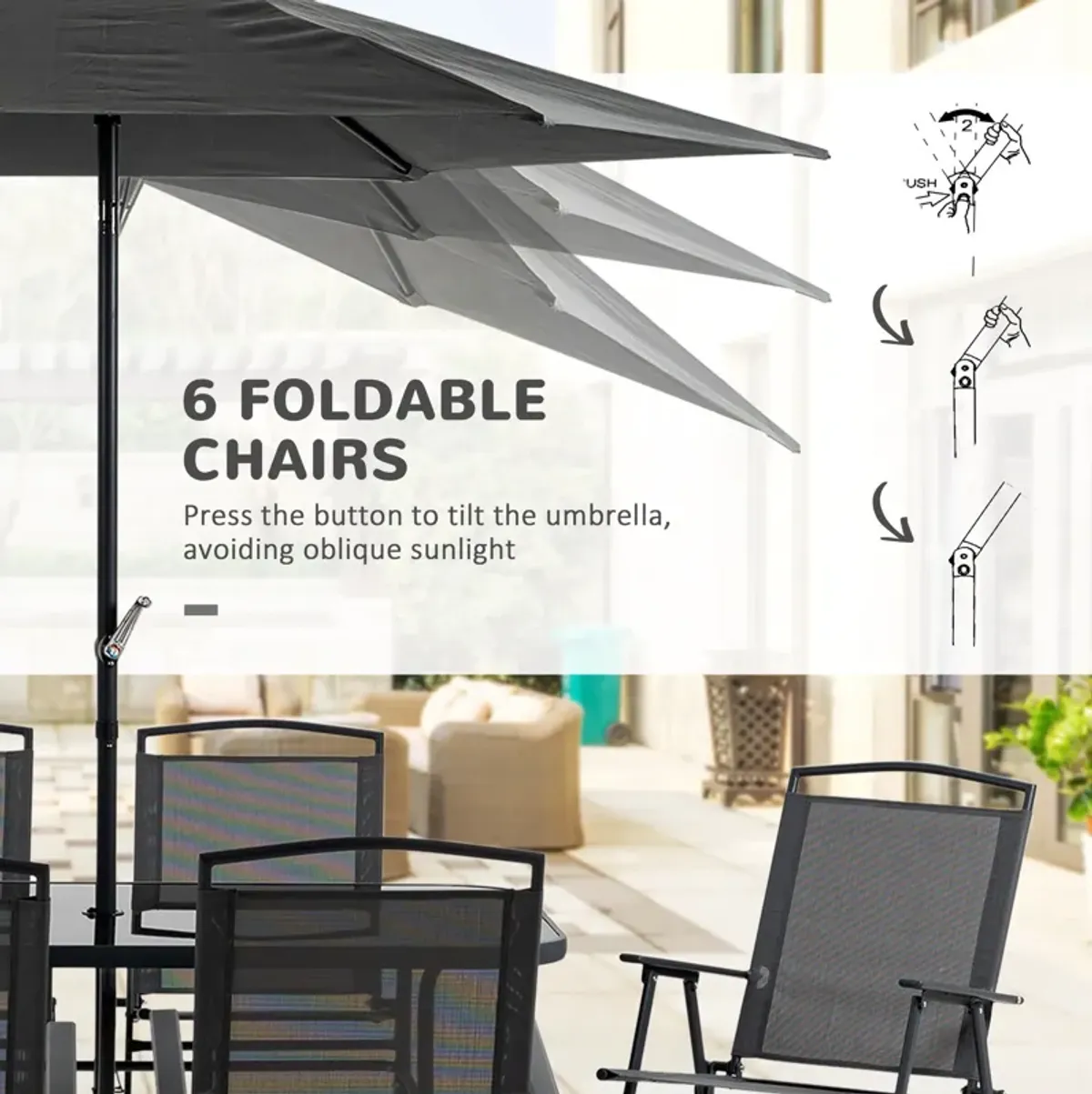 Outsunny - Patio Dining Set With Table Umbrella, Folding Chairs And Dining Table, Outdoor Patio Furniture Set