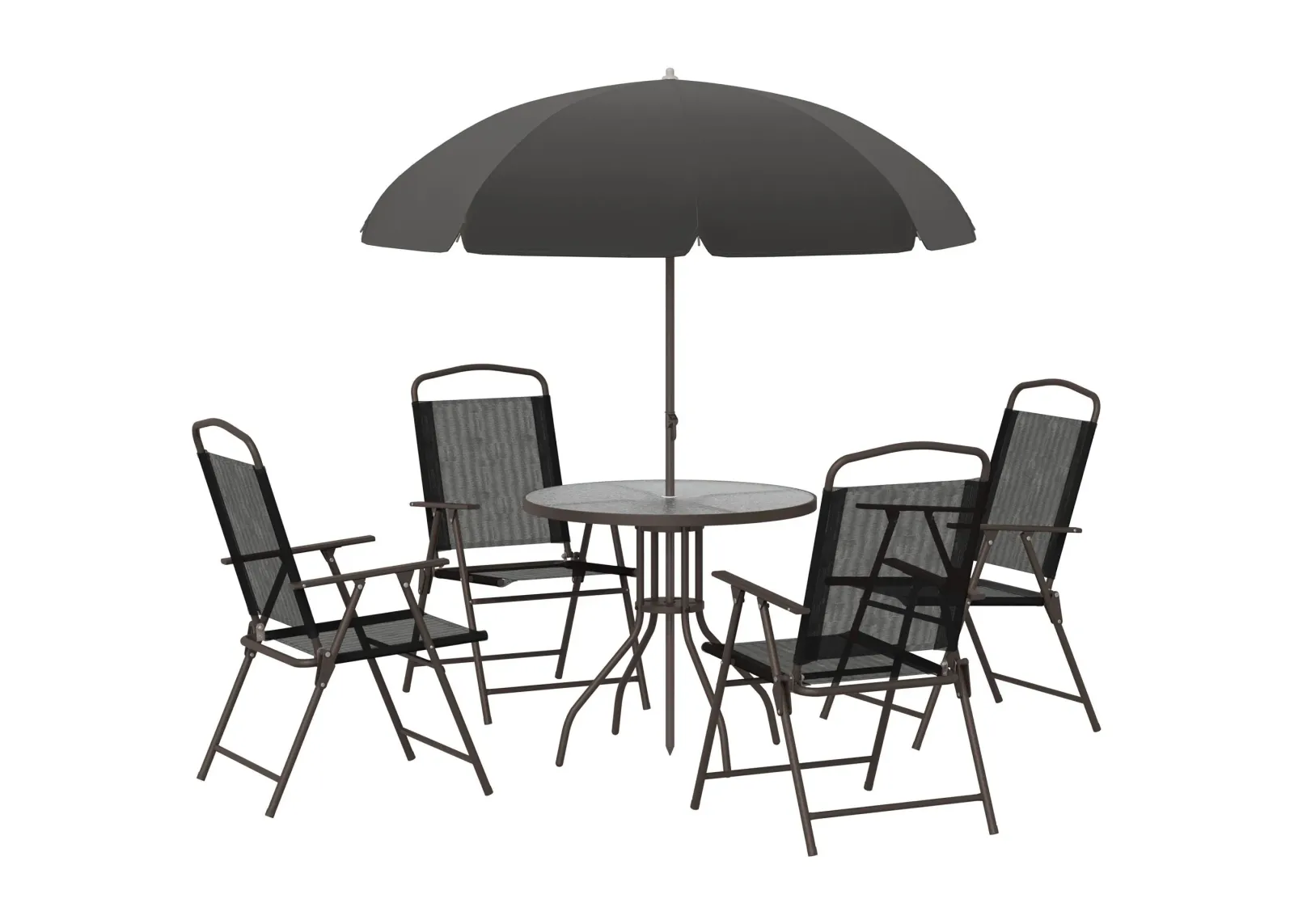 Outsunny - Patio Dining Set With Table Umbrella, Folding Chairs And Dining Table, Outdoor Patio Furniture Set