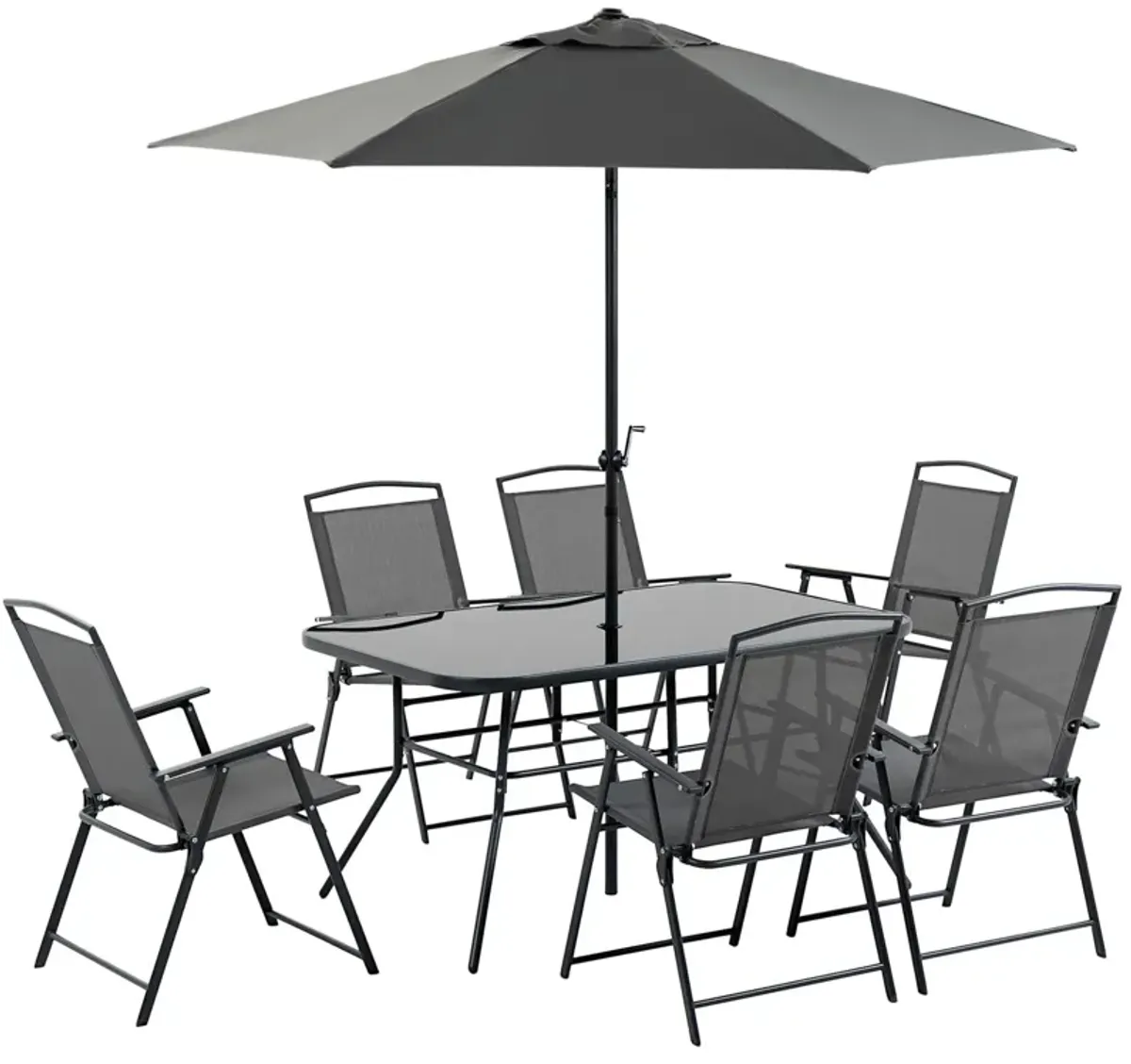 Outsunny - Patio Dining Set With Table Umbrella, Folding Chairs And Dining Table, Outdoor Patio Furniture Set