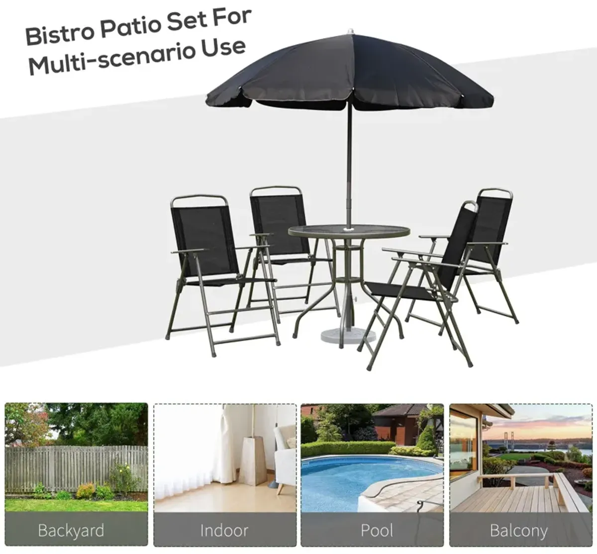 Outsunny - Patio Dining Set With Table Umbrella, Folding Chairs And Dining Table, Outdoor Patio Furniture Set