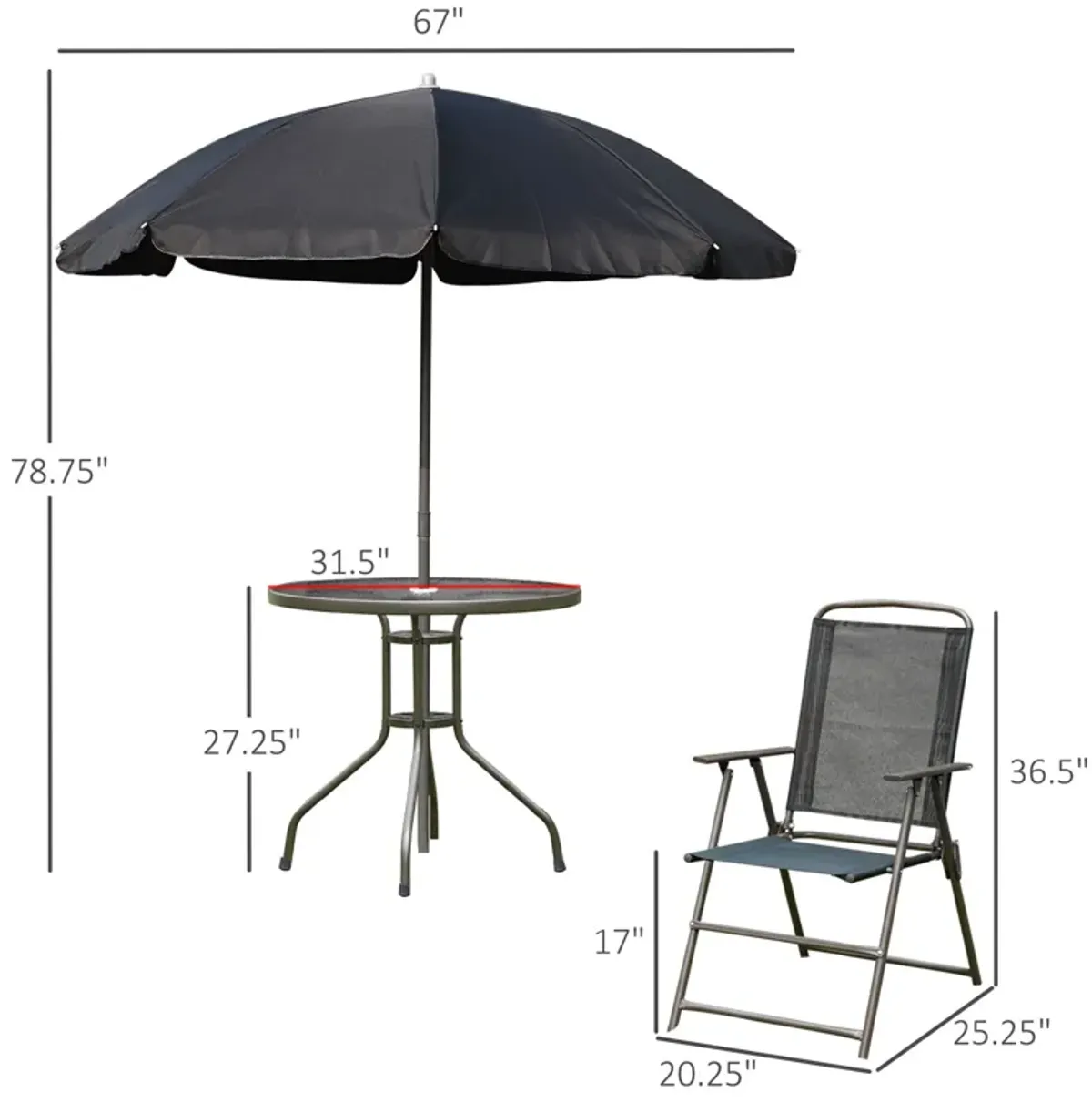 Outsunny - Patio Dining Set With Table Umbrella, Folding Chairs And Dining Table, Outdoor Patio Furniture Set