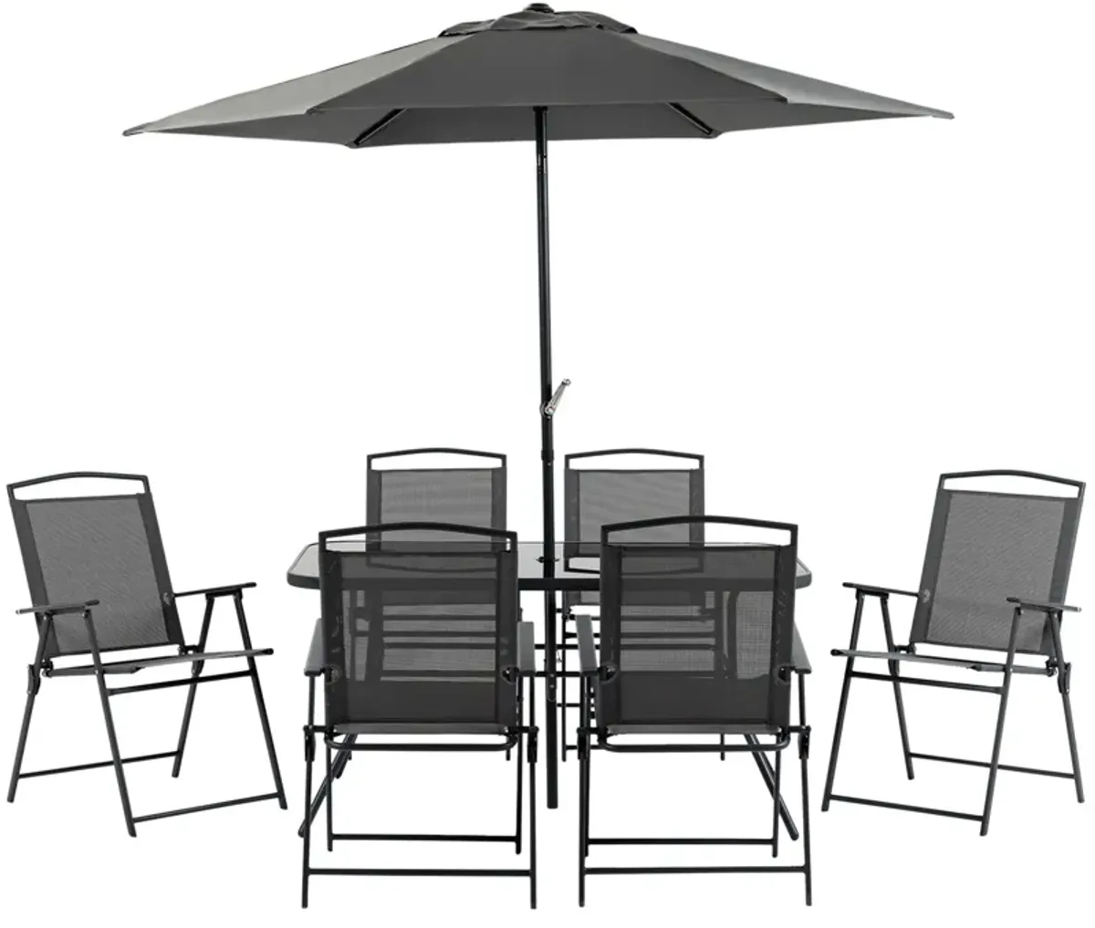 Outsunny - Patio Dining Set With Table Umbrella, Folding Chairs And Dining Table, Outdoor Patio Furniture Set