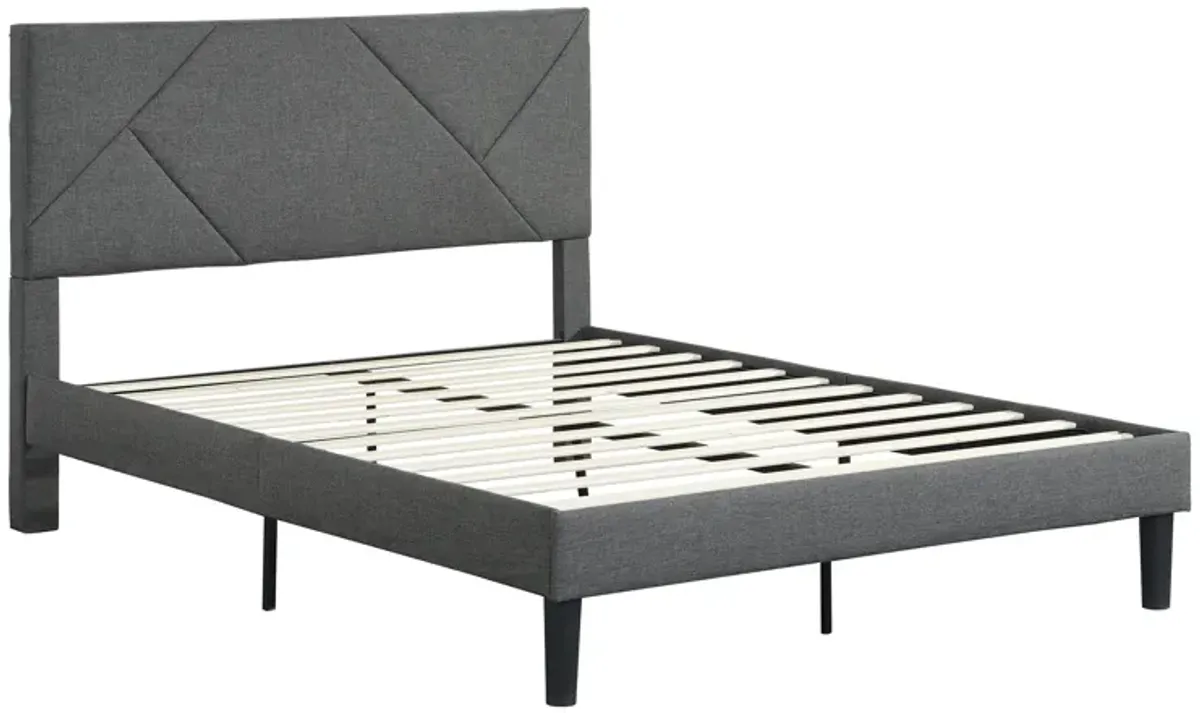 Full Size Upholstered Platform Bed Frame With Headboard, Strong Wood Slat Support, Mattress Foundation, No Box Spring Needed - Gray