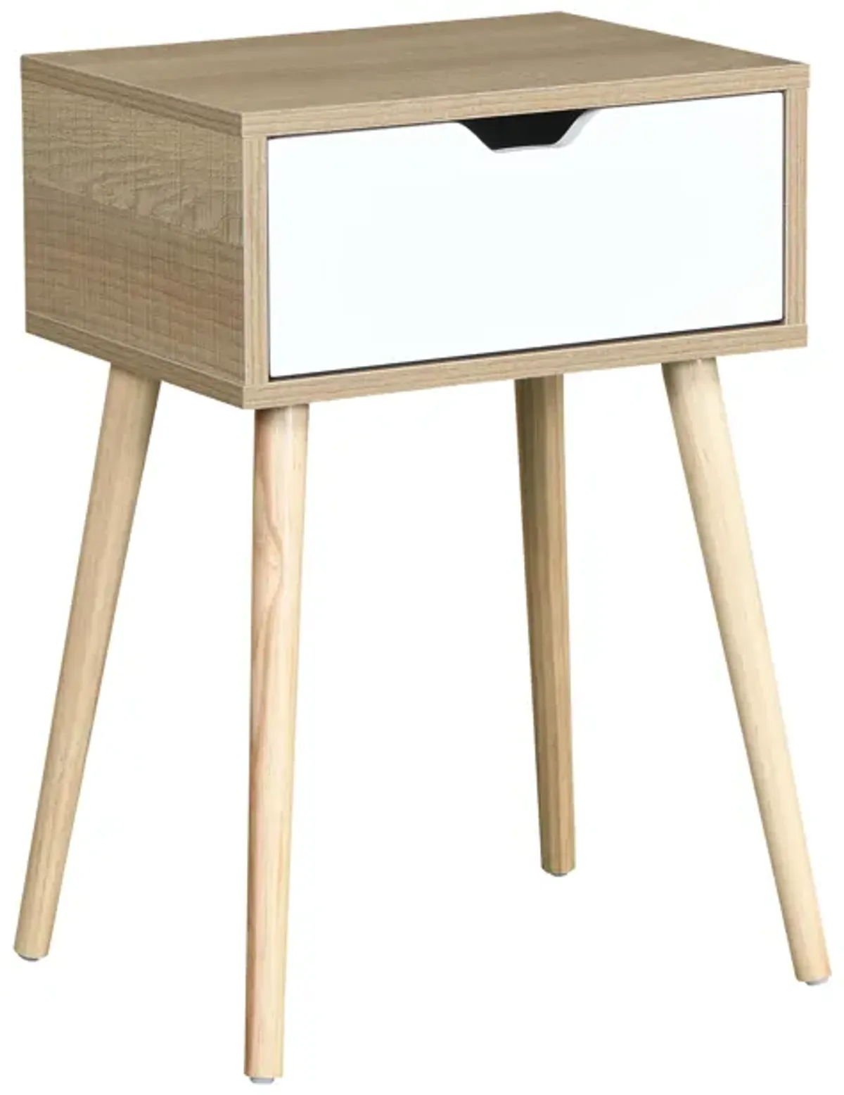 Side Table With 1 Drawer, Mid-Century Modern Storage Cabinet For Bedroom - White