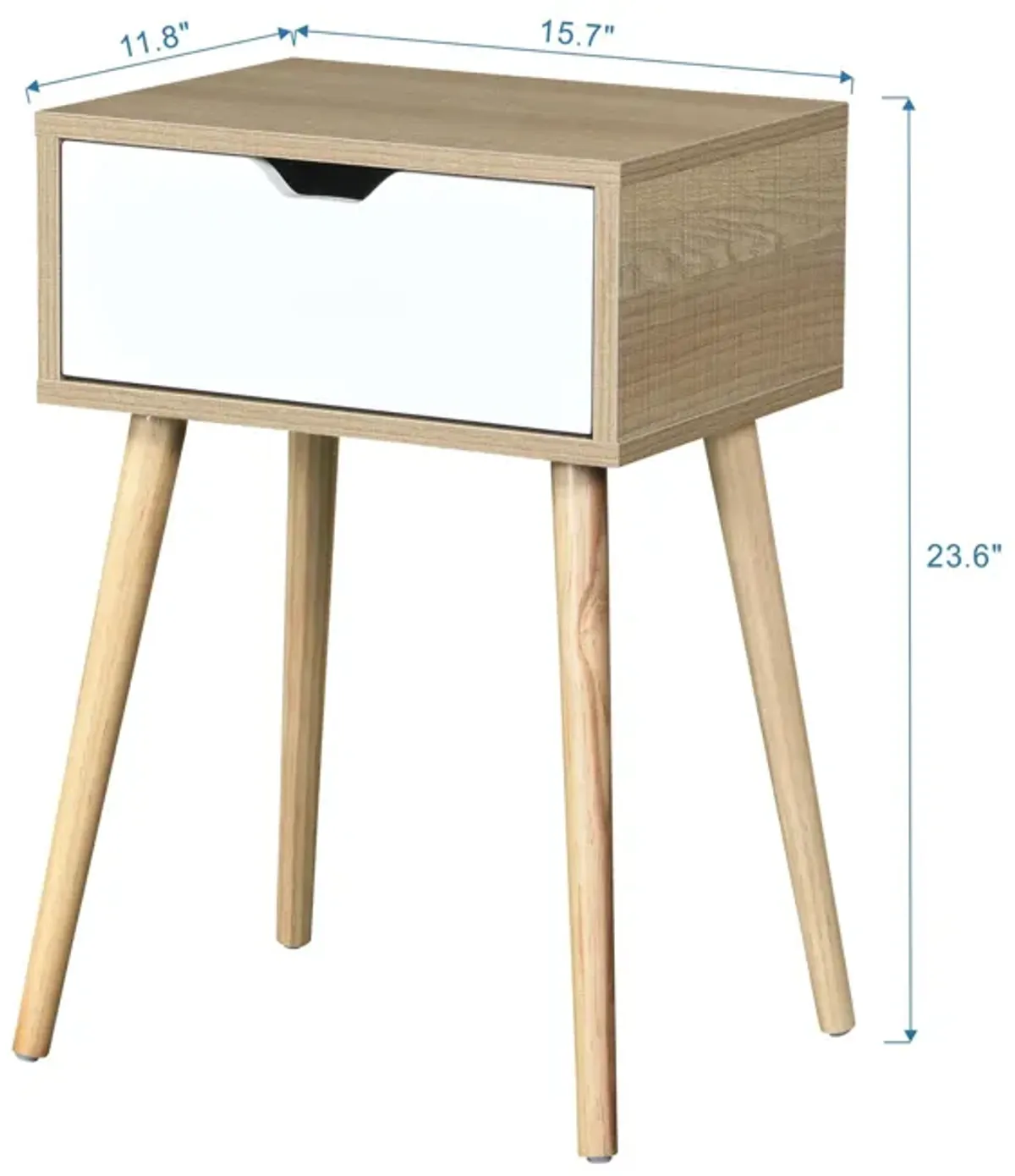 Side Table With 1 Drawer, Mid-Century Modern Storage Cabinet For Bedroom - White