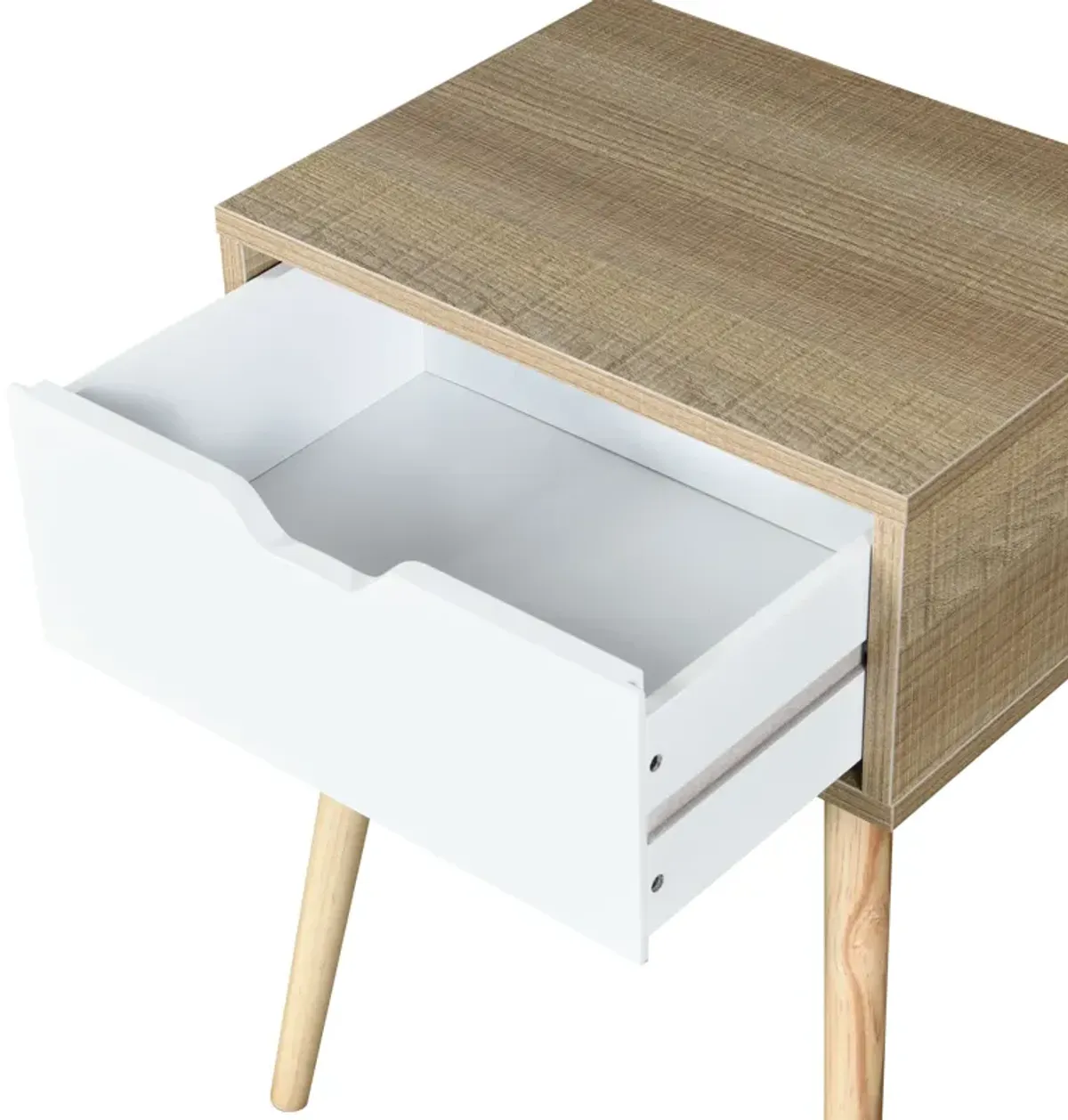 Side Table With 1 Drawer, Mid-Century Modern Storage Cabinet For Bedroom - White