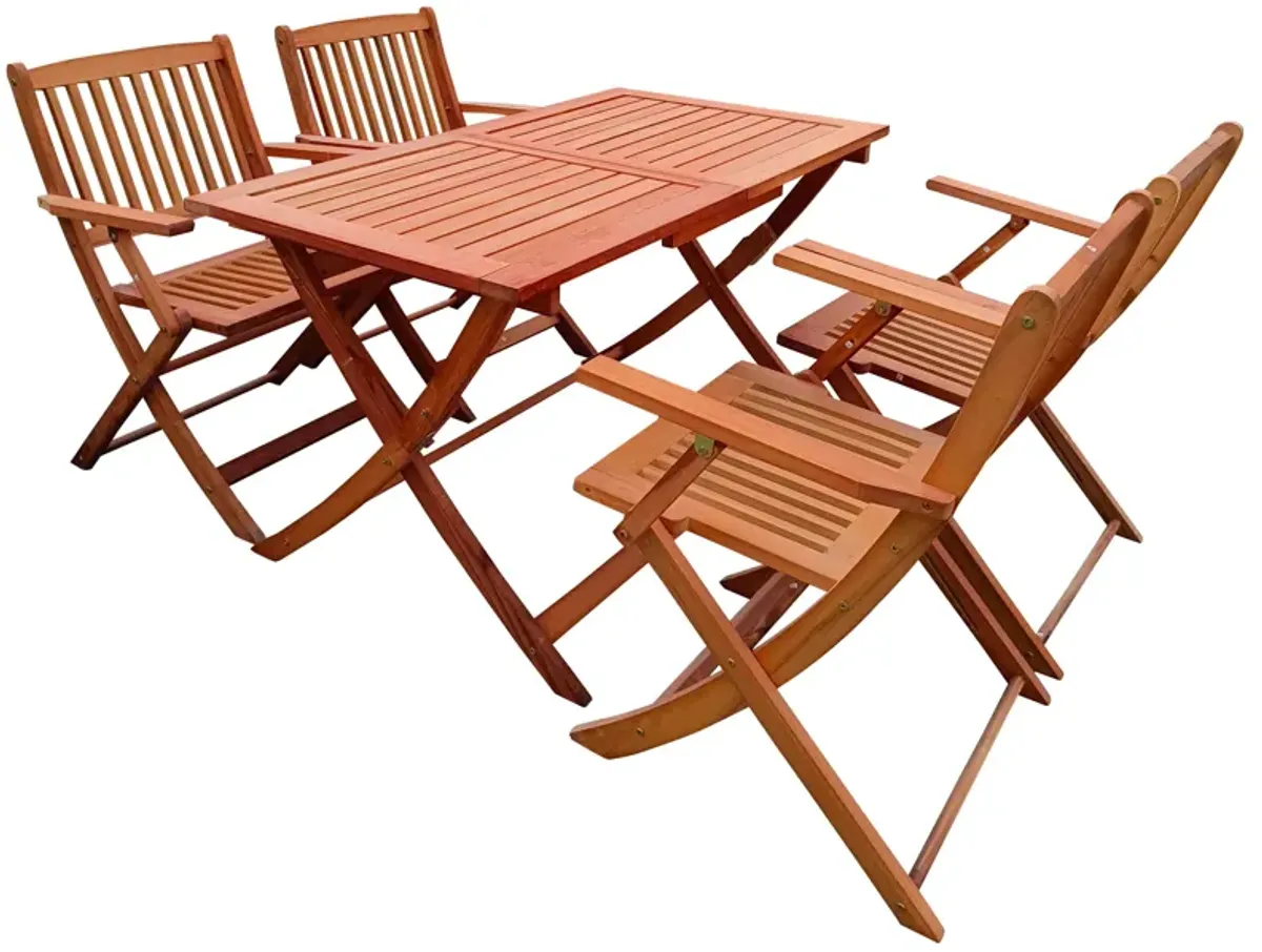 5 Piece Patio Dining Set, 4 Folding Chairs & 1 Dining Table, Indoor And Outdoor Universal - Teak