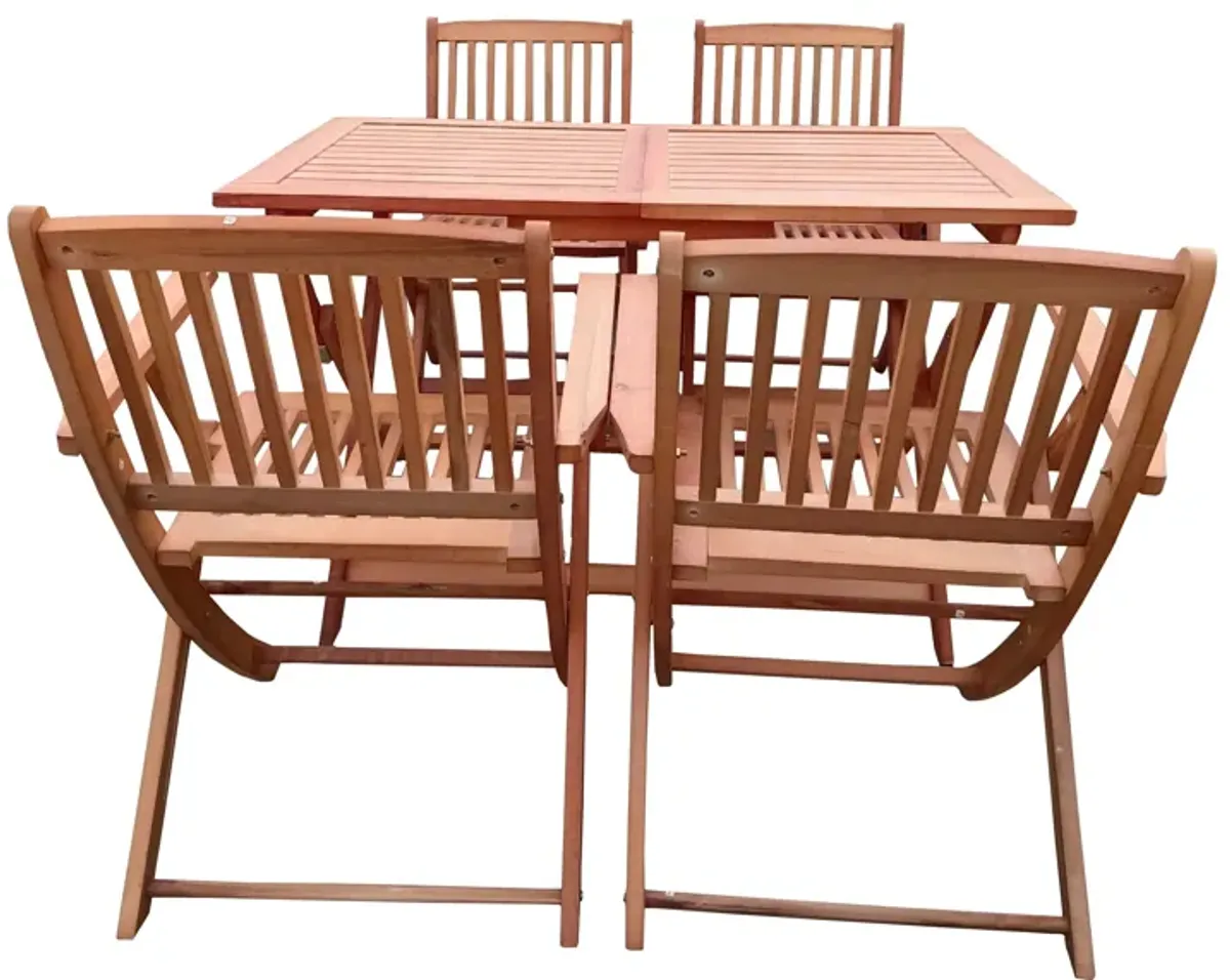 5 Piece Patio Dining Set, 4 Folding Chairs & 1 Dining Table, Indoor And Outdoor Universal - Teak