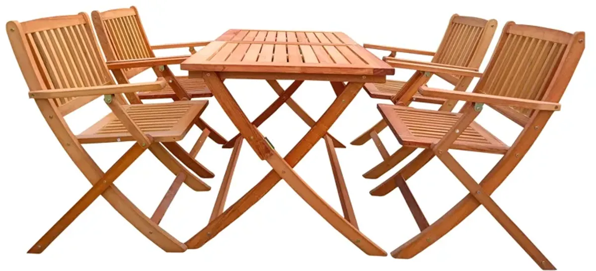 5 Piece Patio Dining Set, 4 Folding Chairs & 1 Dining Table, Indoor And Outdoor Universal - Teak