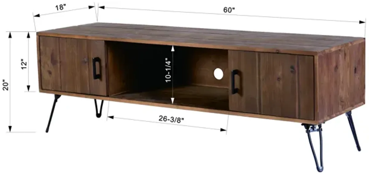 Industrial Style Reclaimed Wood Media TV Stand With Storage Cabinet For Living Media Room - Natural