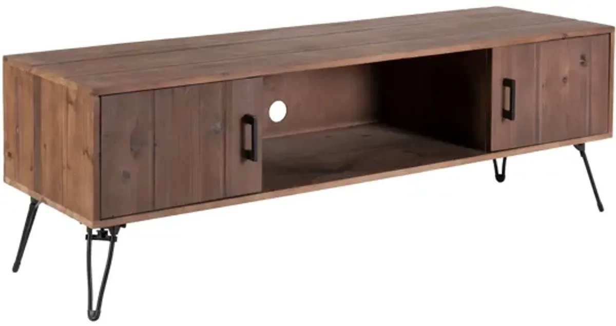 Industrial Style Reclaimed Wood Media TV Stand With Storage Cabinet For Living Media Room - Natural