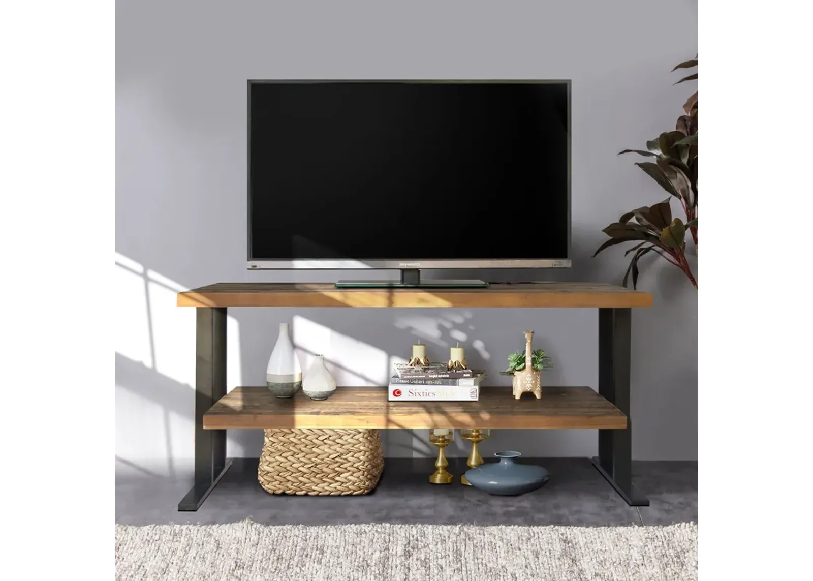 Media Console Table With One Shelf To Your Home Decor - Natural / Black