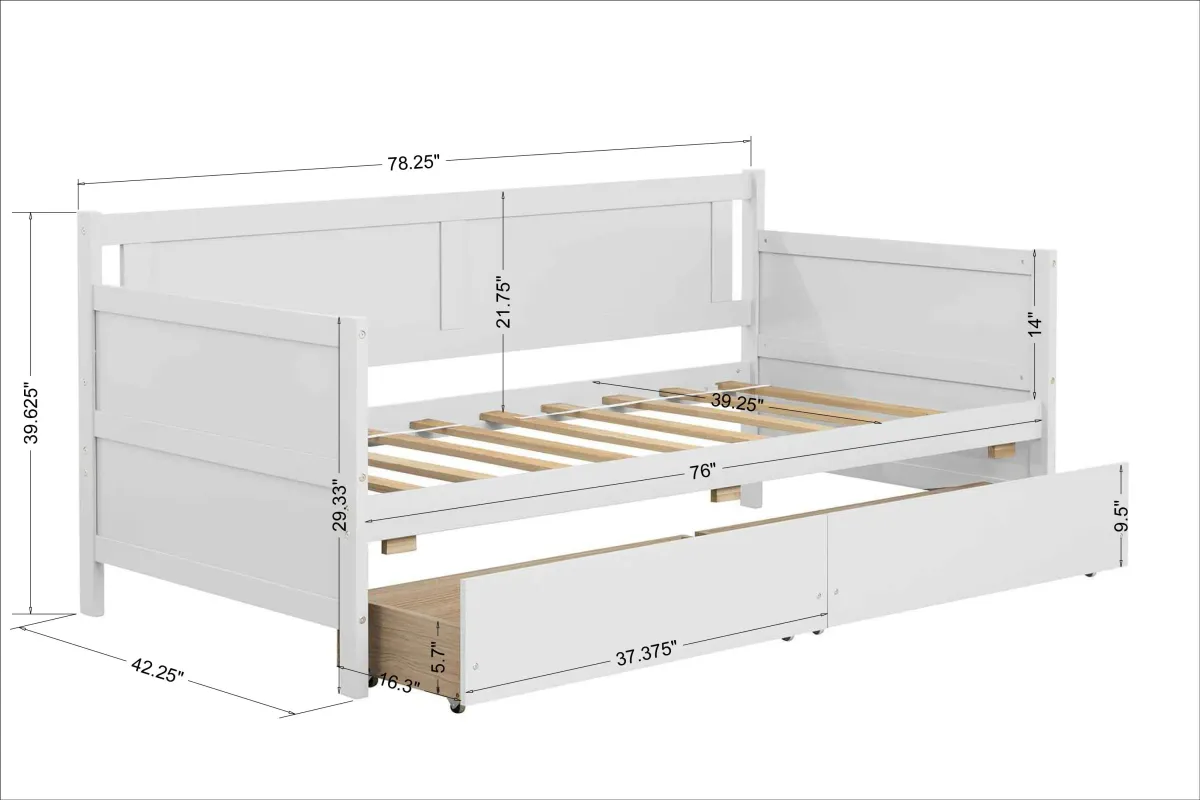 Twin Size Sofa Bed, Daybed With Two Drawers, Storage Drawers For Bedroom, Living Room