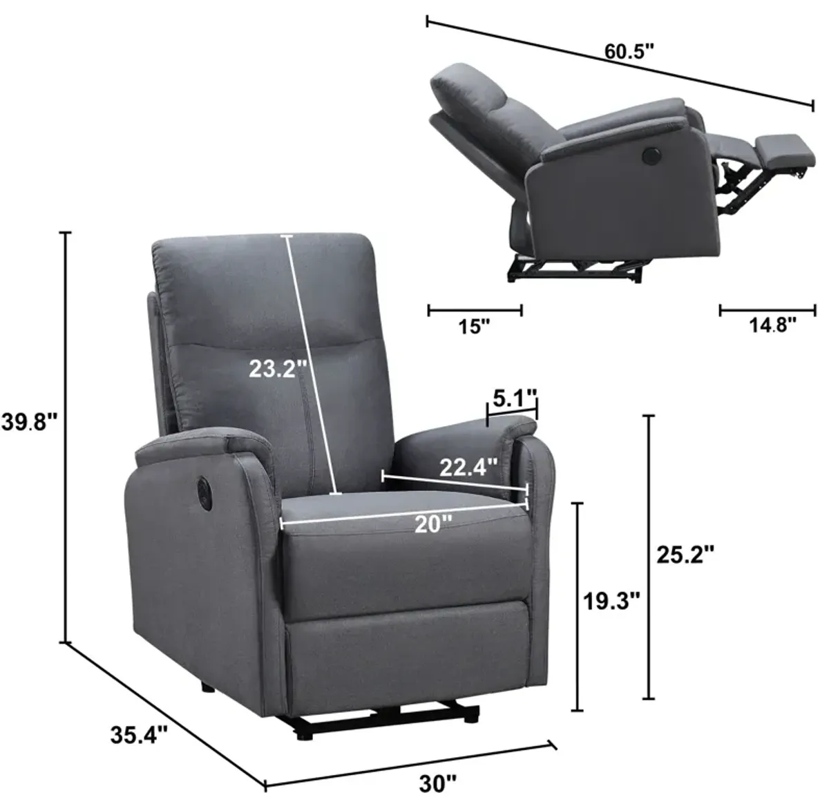 Recliner Chair With Power Function Easy Control Big Stocks, Recliner Single Chair For Living Room, Bed Room