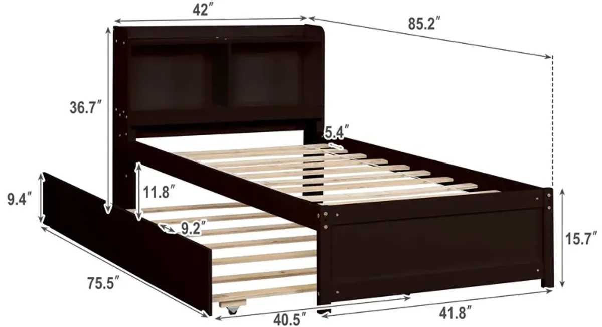 Twin Bed With Trundle, Bookcase