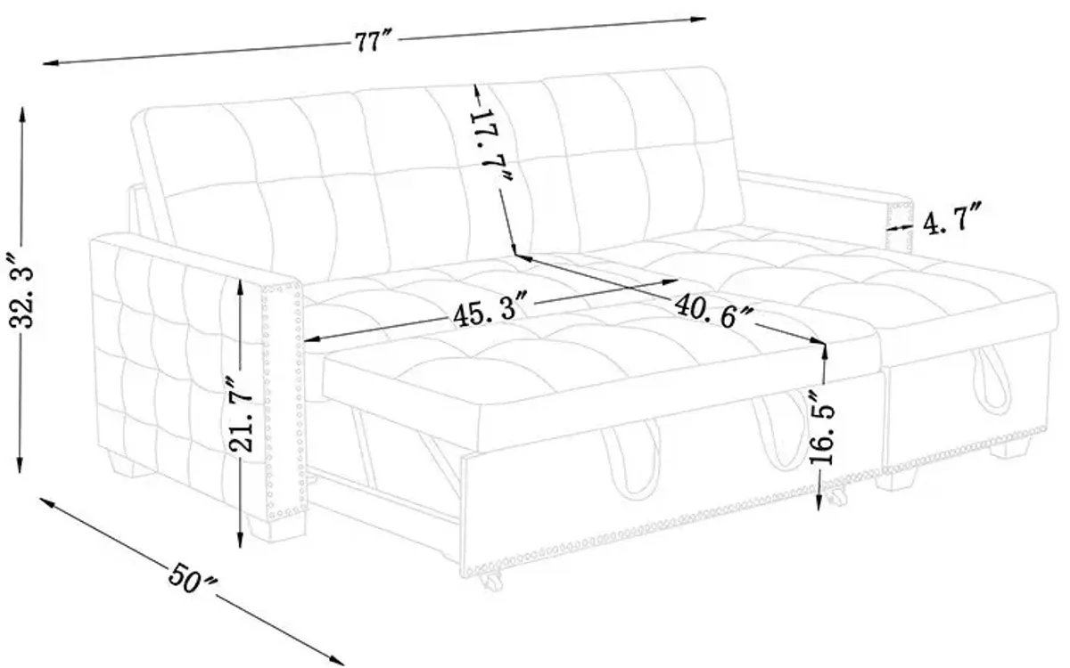 Reversible Sectional Storage Sleeper Sofa Bed, L-Shape 2 Seat Sectional Chaise With Storage, Skin-Feeling Velvet Fabric