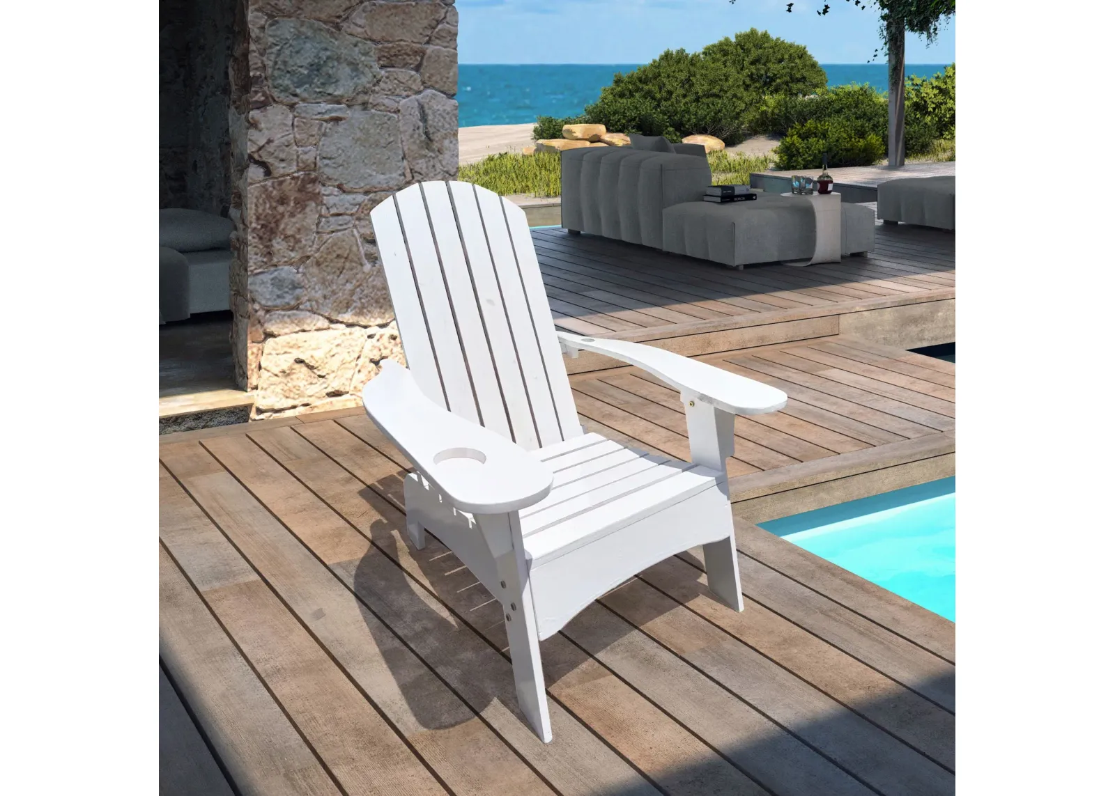 Outdoor Or Indoor Adirondack Chair With An Hole To Hold Umbrella On The Arm