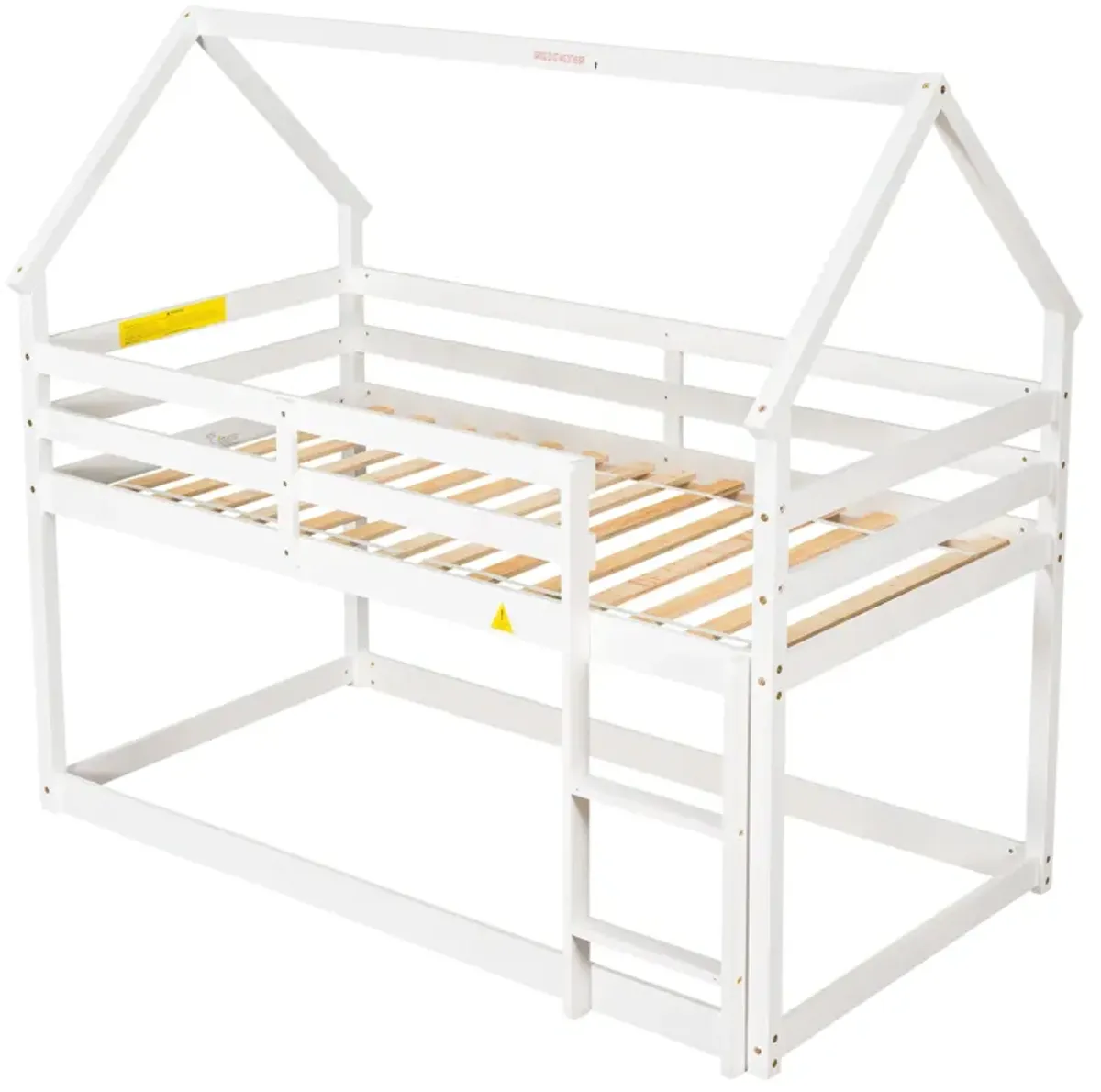 Twin Over Twin Loft Bed With Roof Design, Safety Guardrail, Ladder