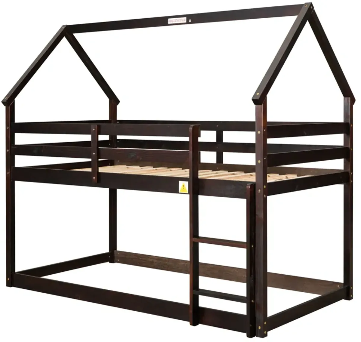 Twin Over Twin Loft Bed With Roof Design, Safety Guardrail, Ladder