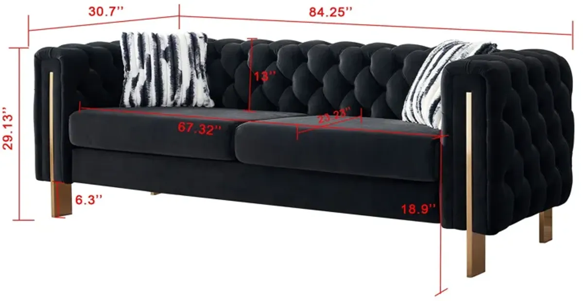 Chesterfield - Modern Tufted Velvet Living Room Sofa, 84.25''W Couch