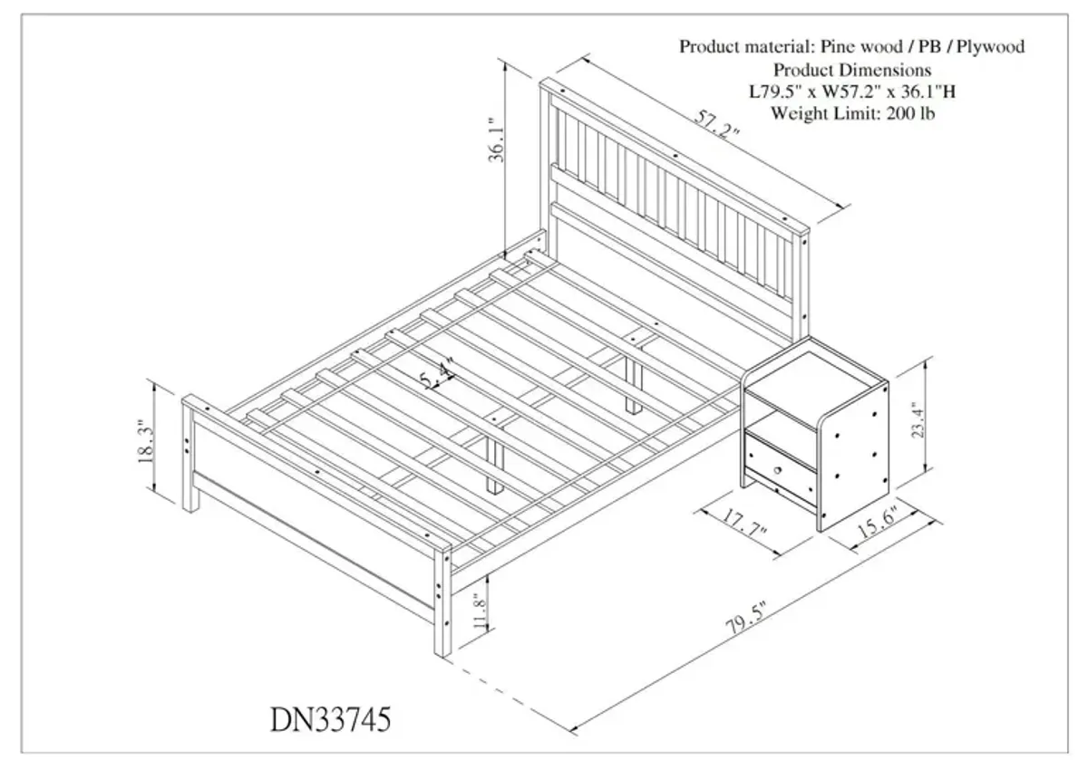 Bed With Headboard And Footboard For Kids, Teens, Adults, With A Nightstand