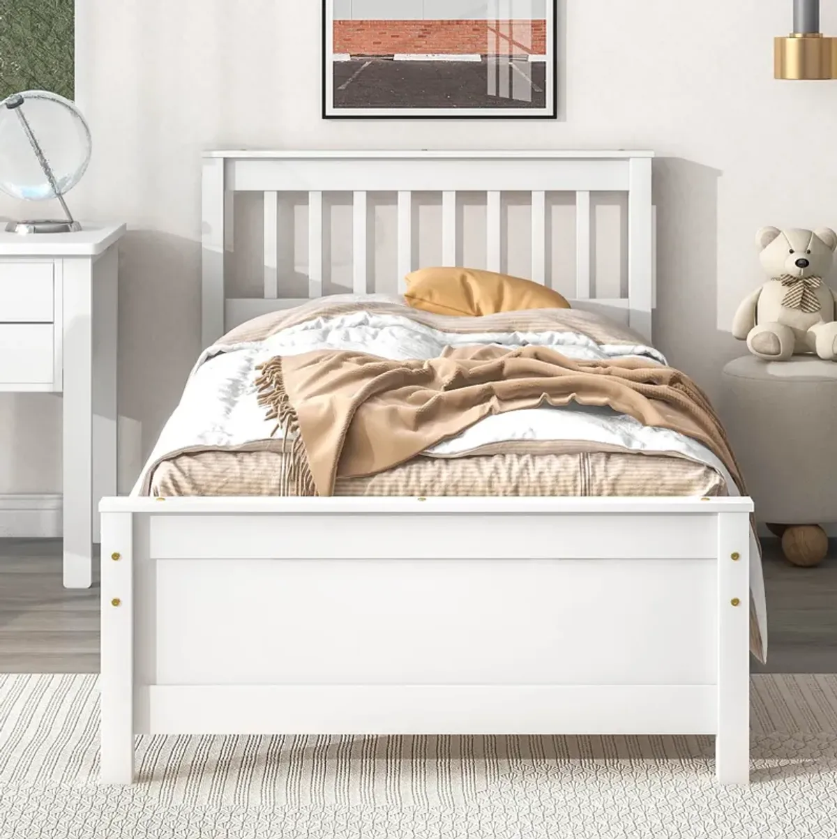 Bed With Headboard And Footboard For Kids, Teens, Adults, With A Nightstand