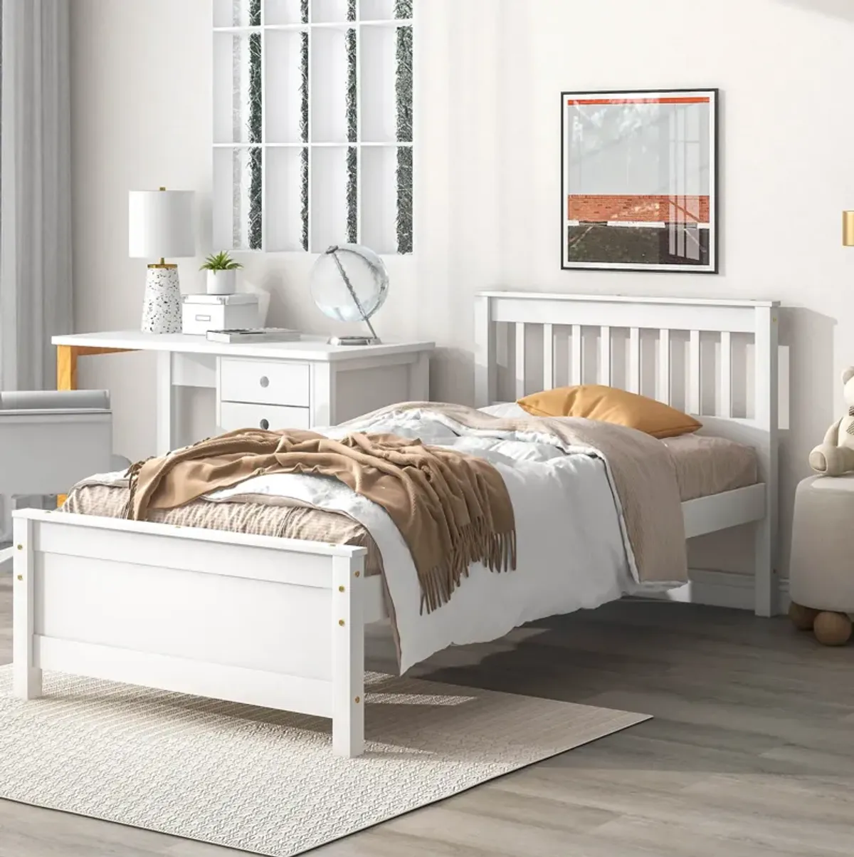 Bed With Headboard And Footboard For Kids, Teens, Adults, With A Nightstand