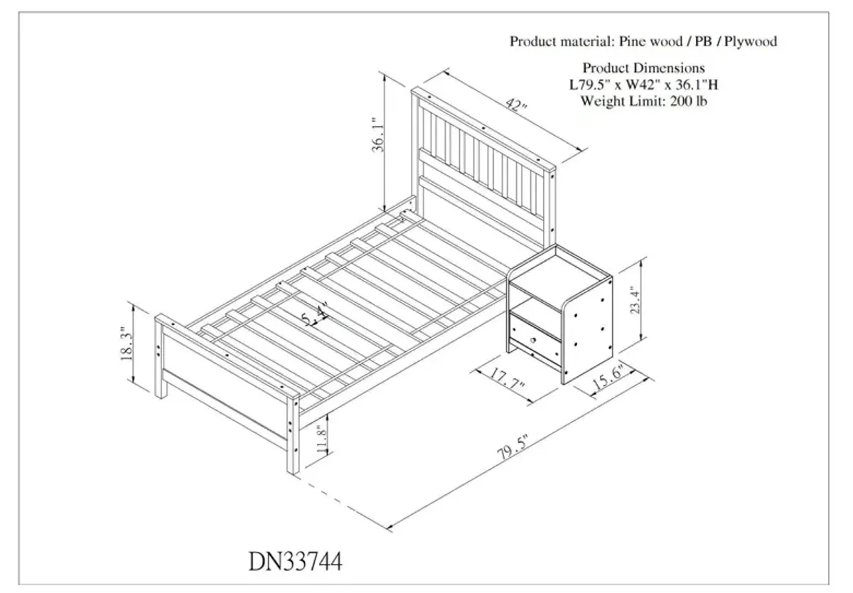 Bed With Headboard And Footboard For Kids, Teens, Adults, With A Nightstand