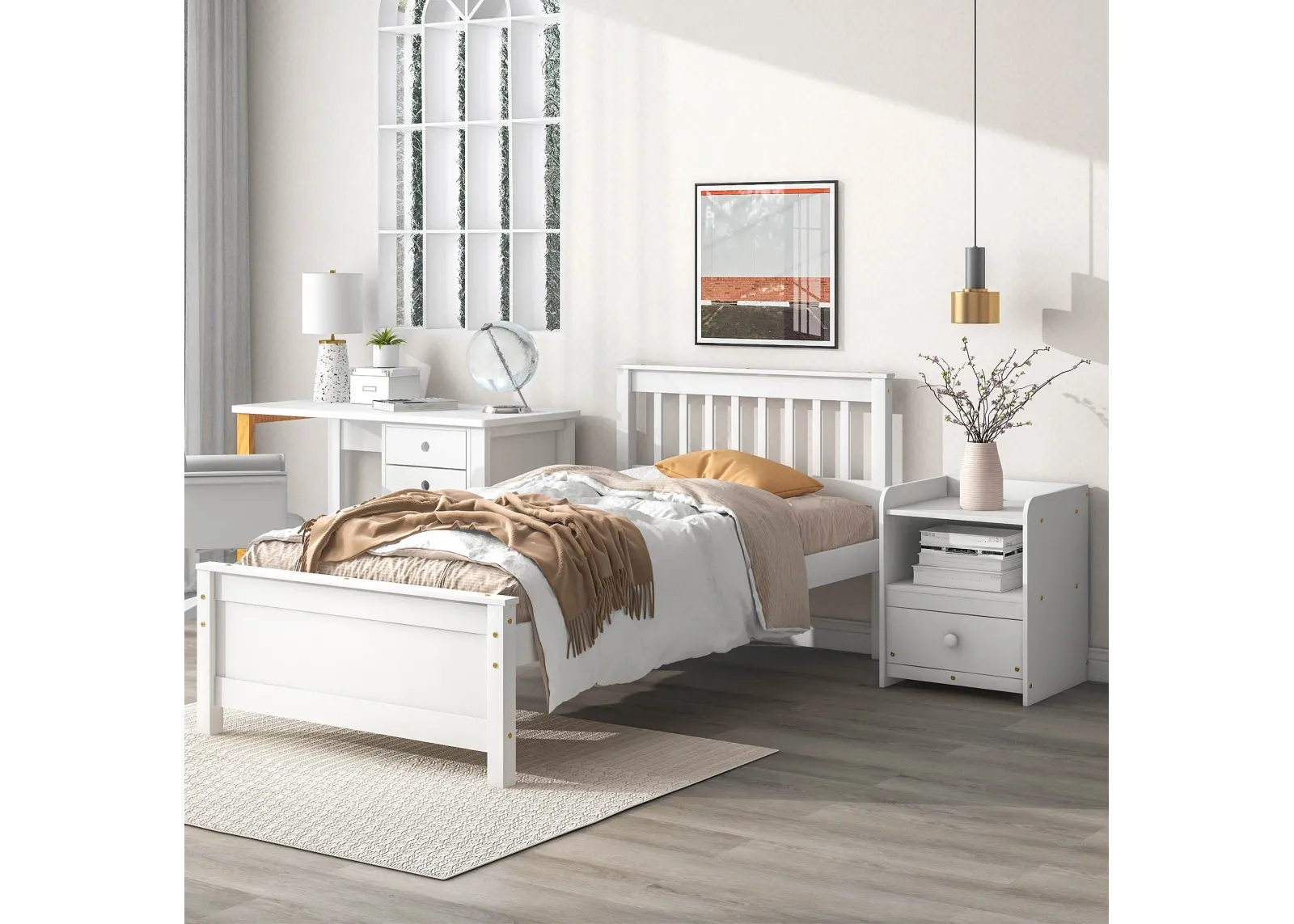 Bed With Headboard And Footboard For Kids, Teens, Adults, With A Nightstand