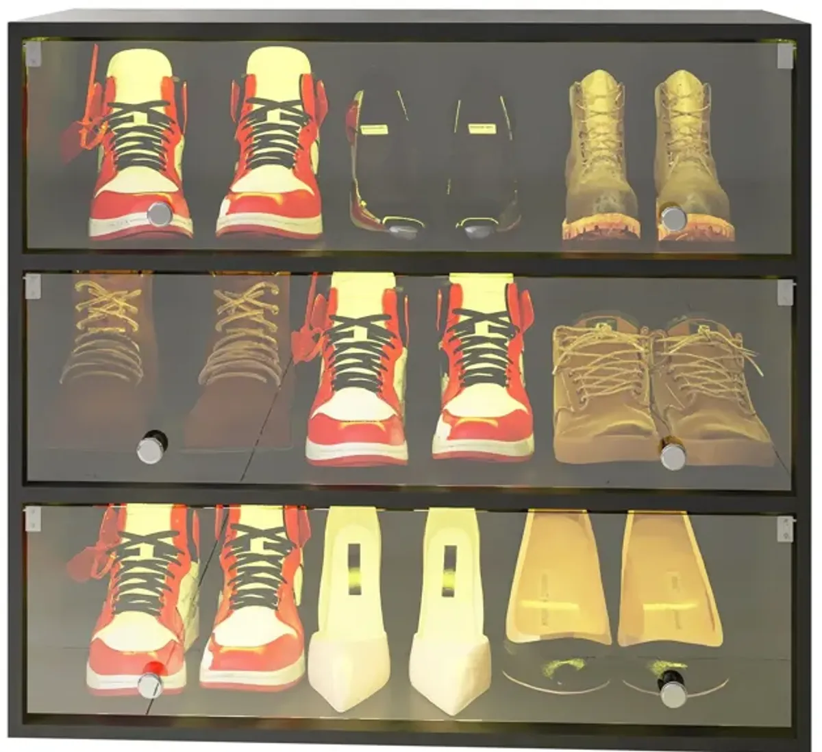 Glass Door Shoe Box, Shoe Storage Cabinet For Sneakers With LED Light