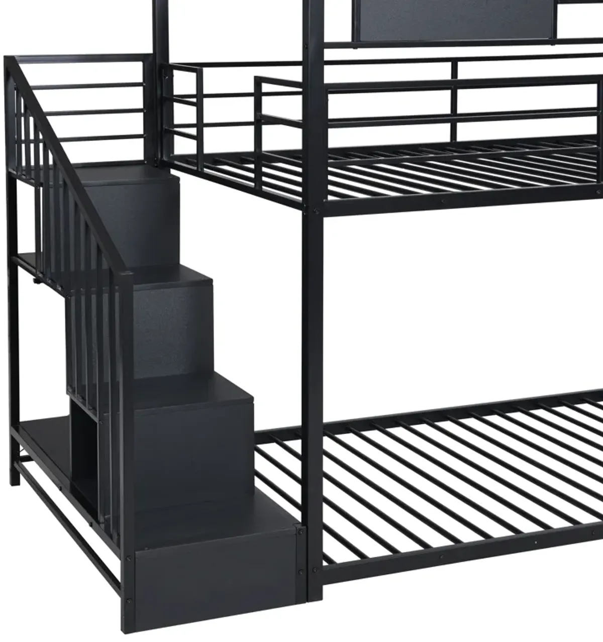 Twin Over Twin Metal Bunk Bed With Slide And Steps