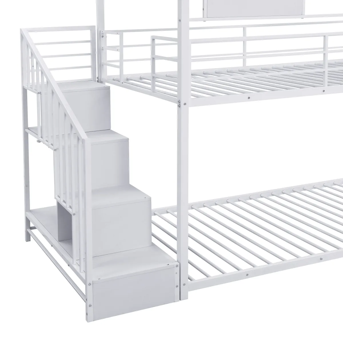 Twin Over Twin Metal Bunk Bed With Slide And Steps