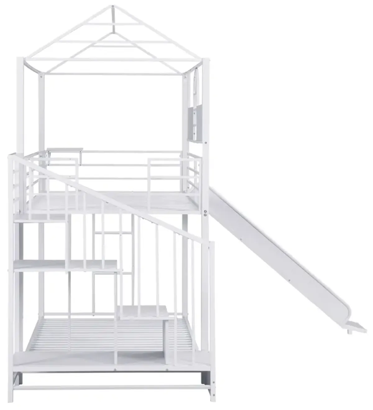 Twin Over Twin Metal Bunk Bed With Slide And Steps