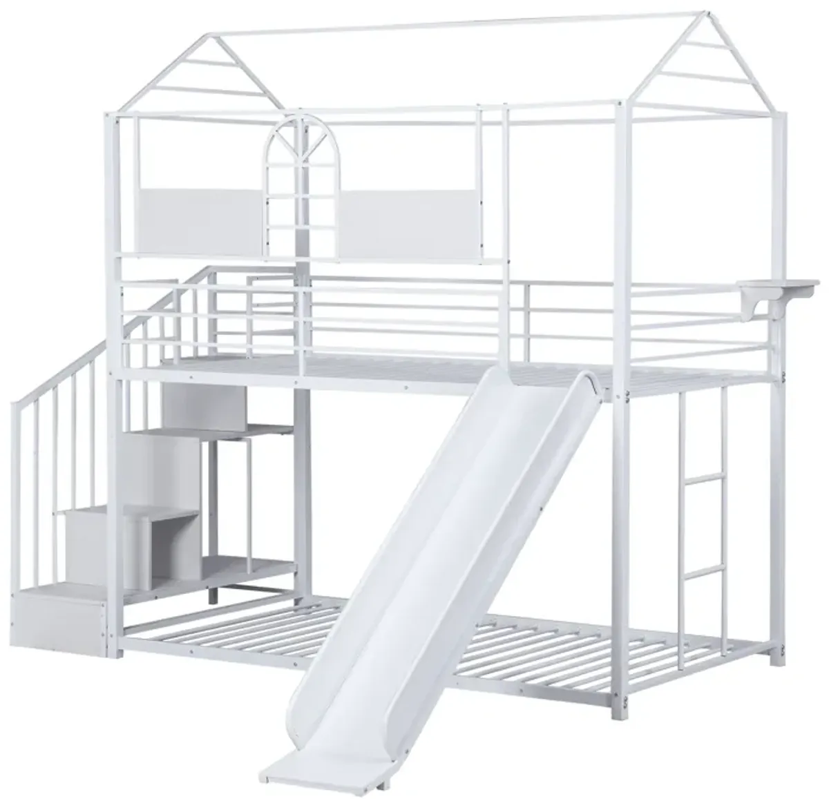 Twin Over Twin Metal Bunk Bed With Slide And Steps