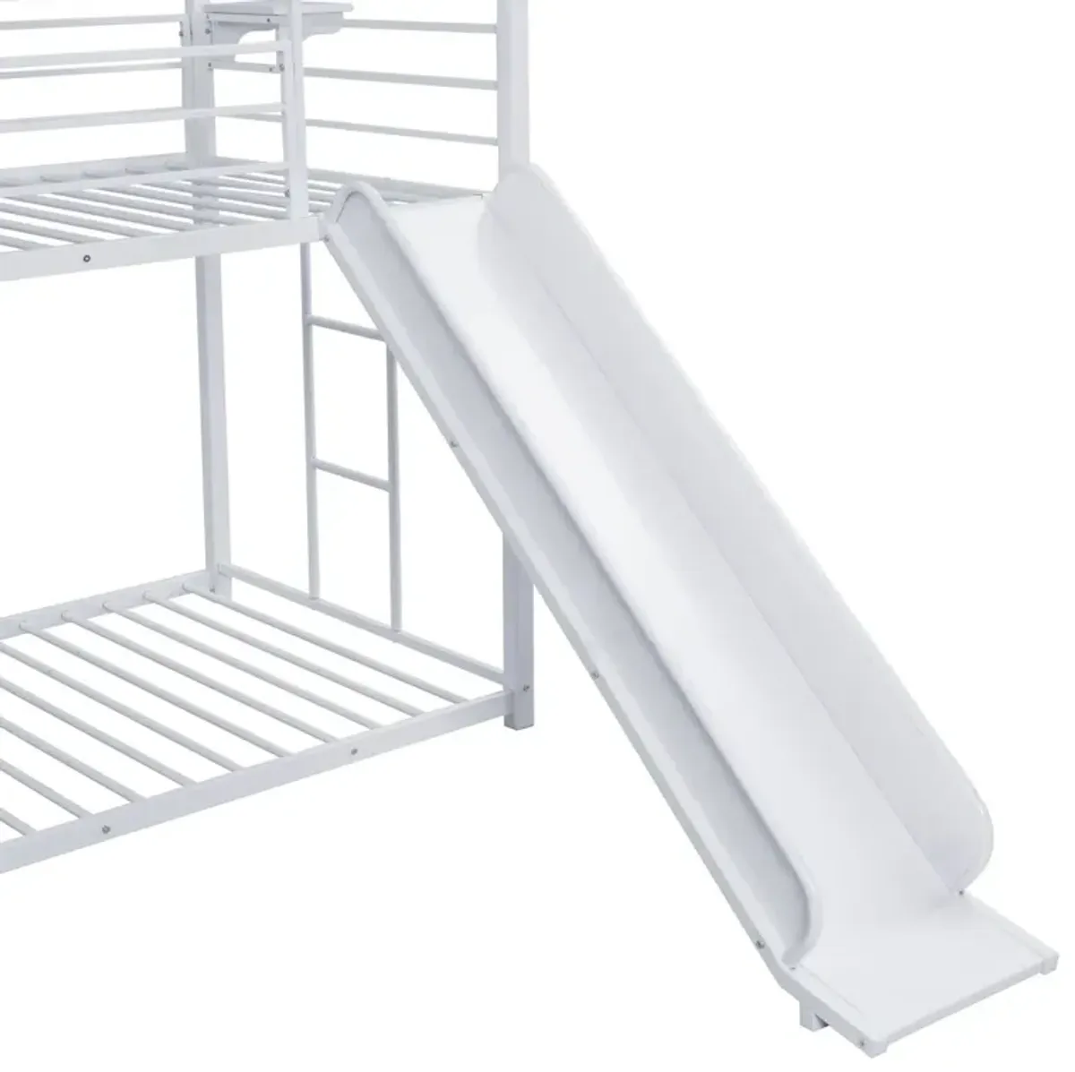 Twin Over Twin Metal Bunk Bed With Slide And Steps